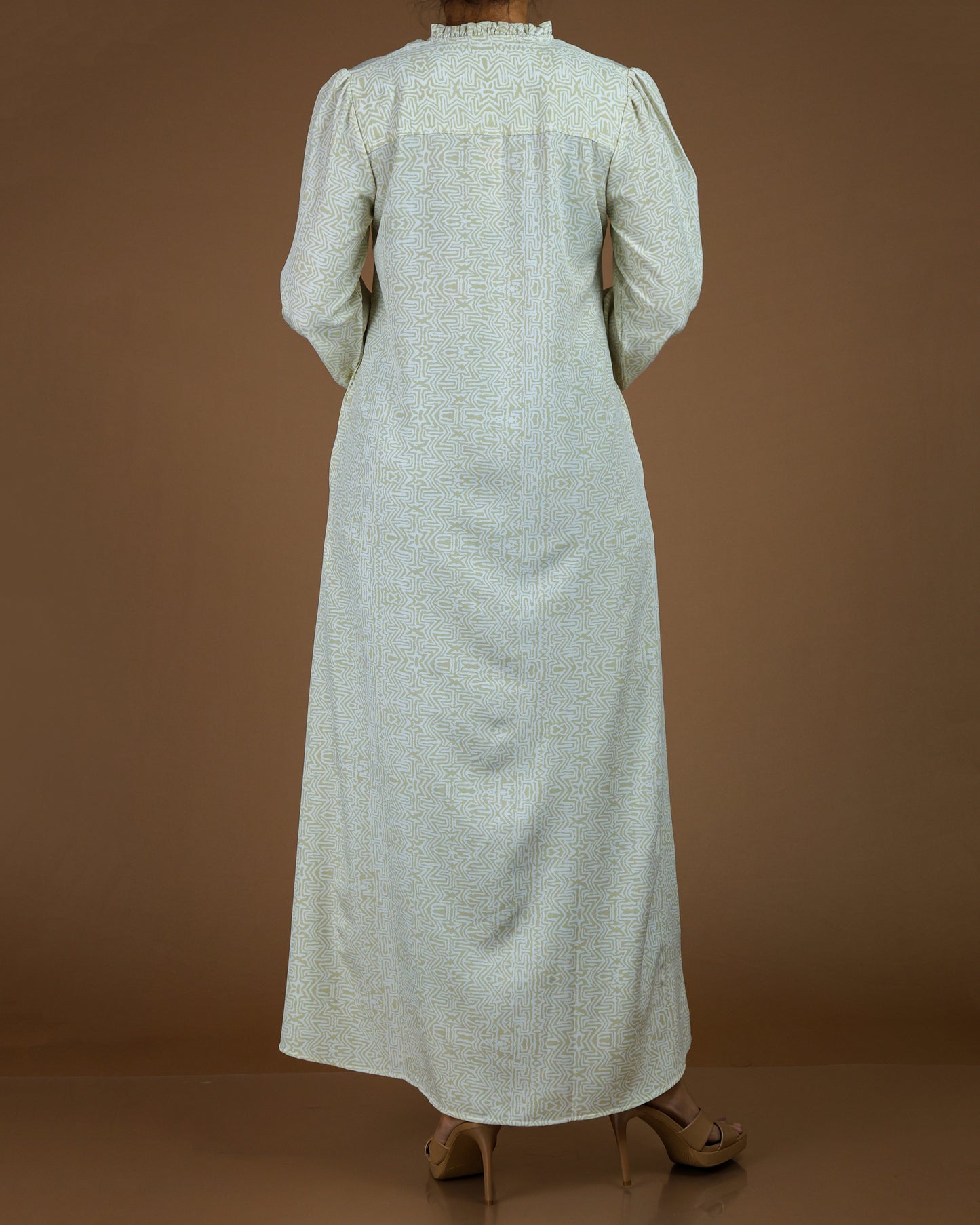 Elegant Printed Linen-Cotton Maxi Dress
