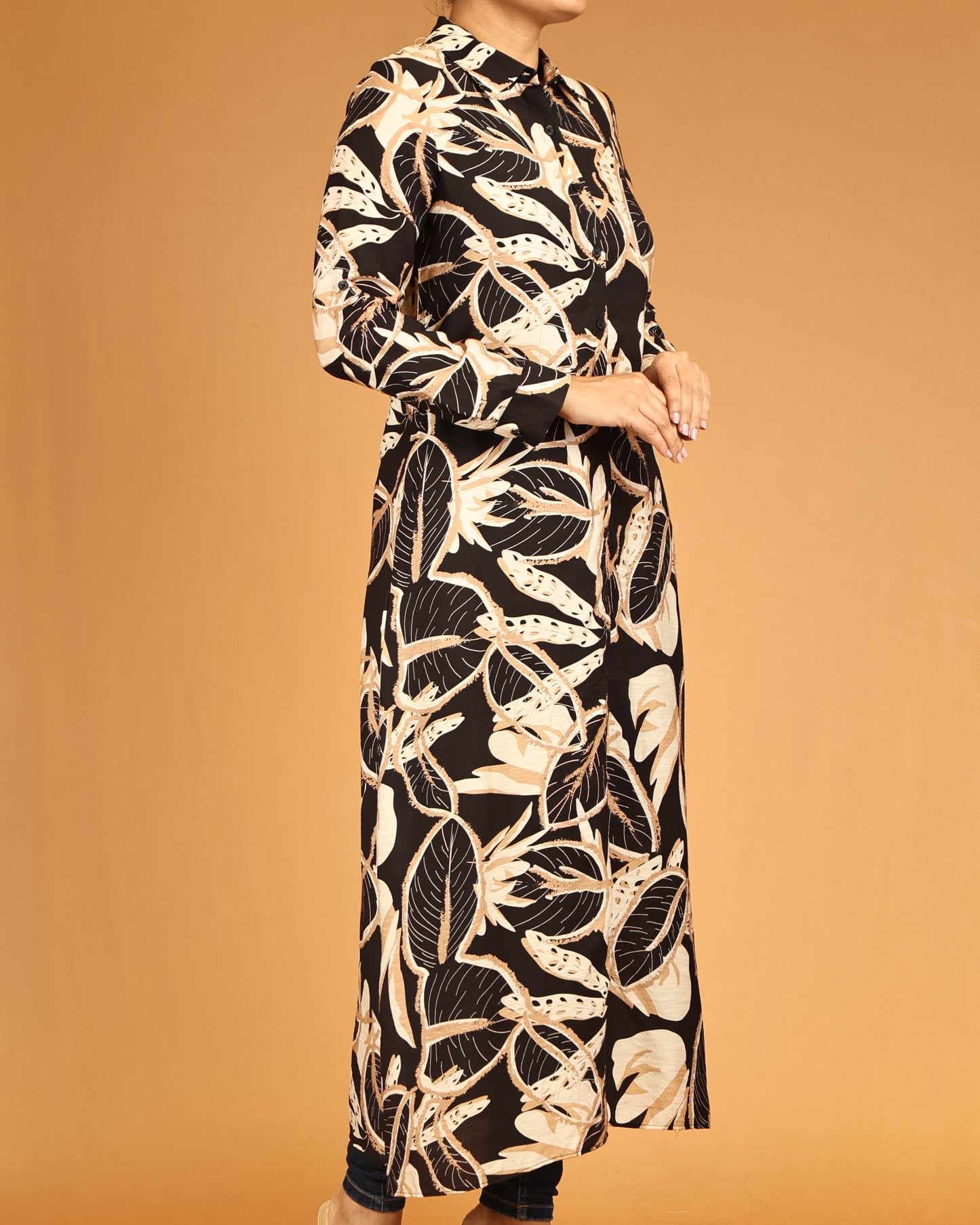 Espresso Noir Botanical Long Shirt Dress