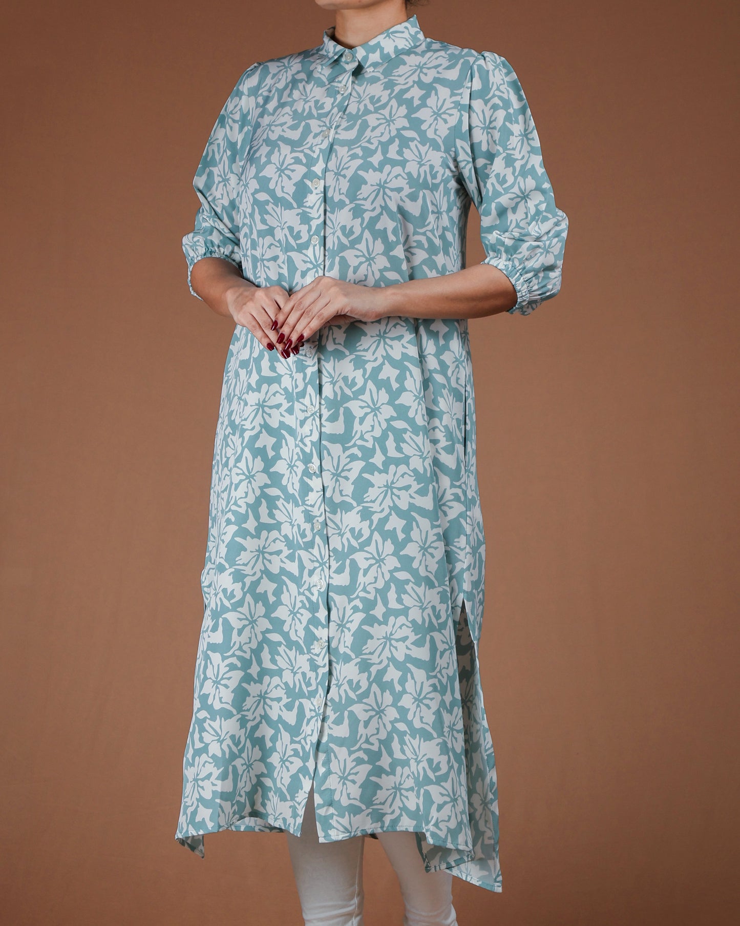 Floral Button-Down Midi Shirt Dress
