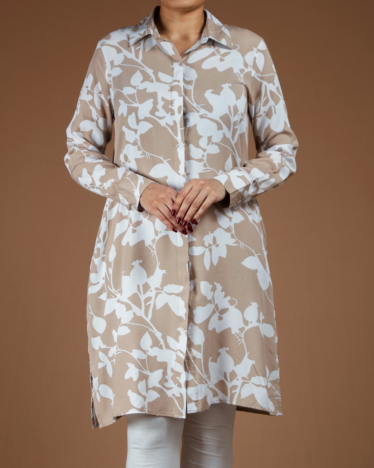 Elegant Black & White Floral Long Shirt for Women