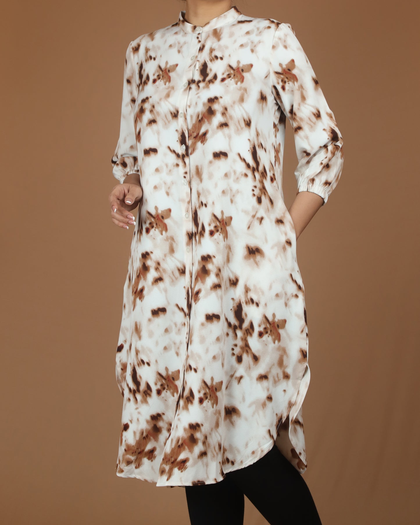 Brown Batik Polycotton Long Shirt