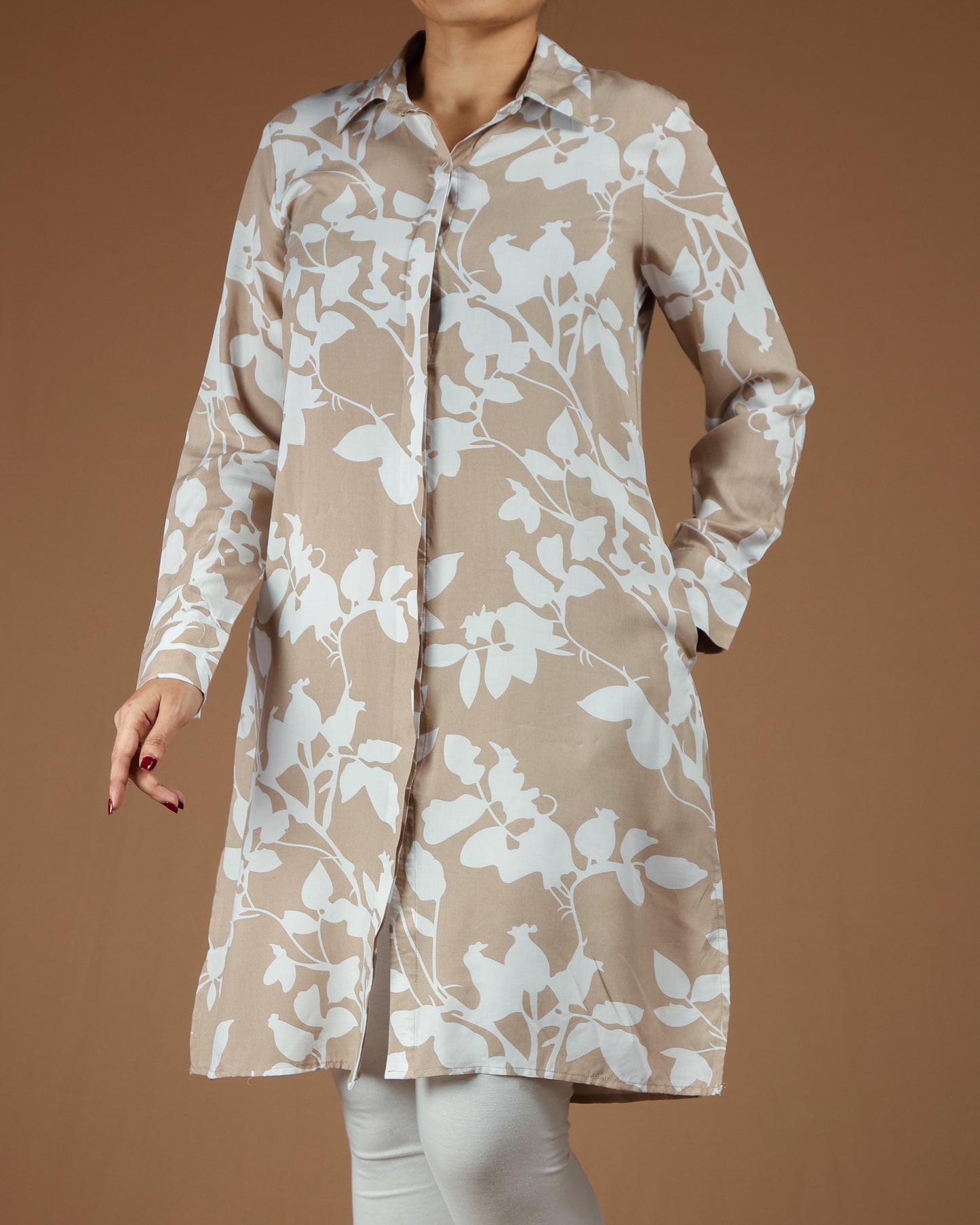 Elegant Black & White Floral Long Shirt for Women
