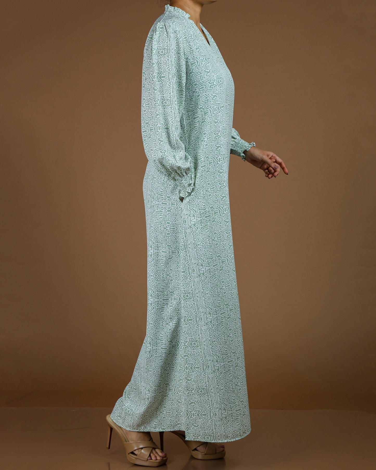 Elegant Printed Linen-Cotton Maxi Dress