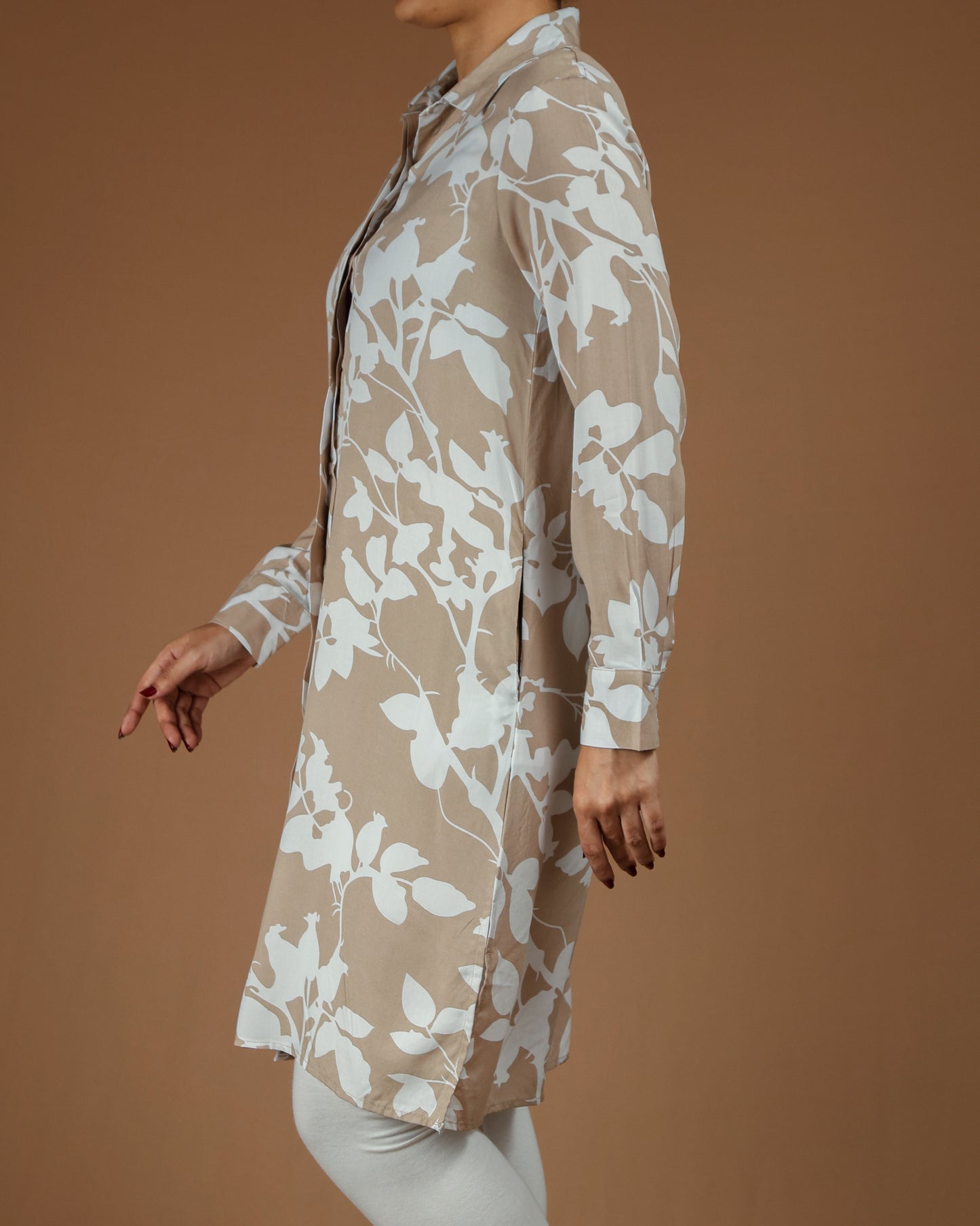Elegant Black & White Floral Long Shirt for Women