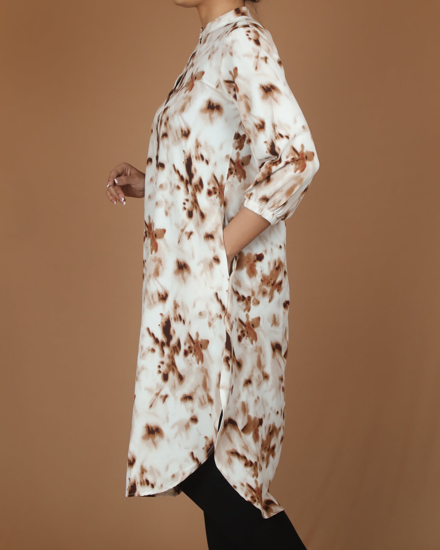 Brown Batik Polycotton Long Shirt