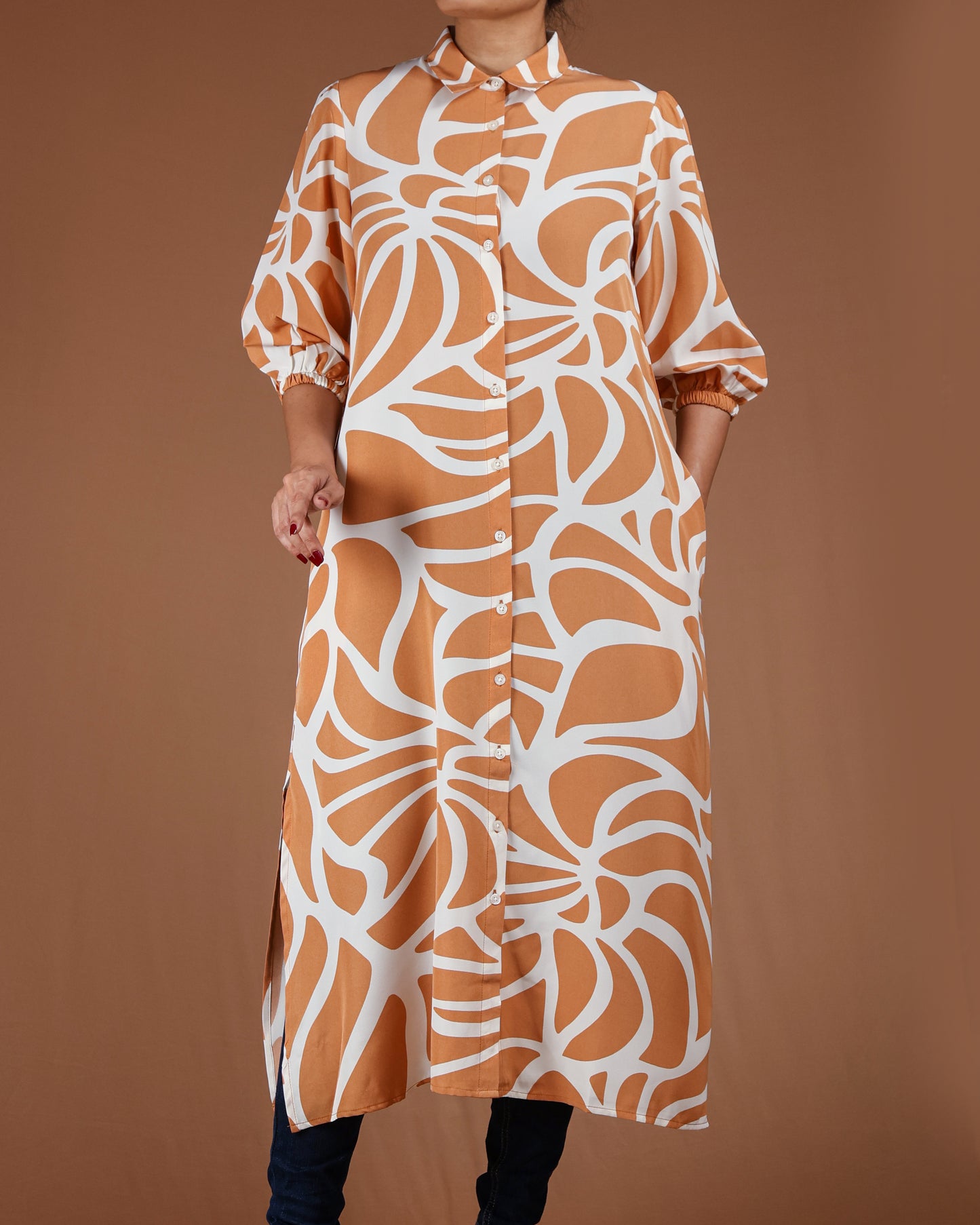 Modern Abstract Button-Down Midi Dress