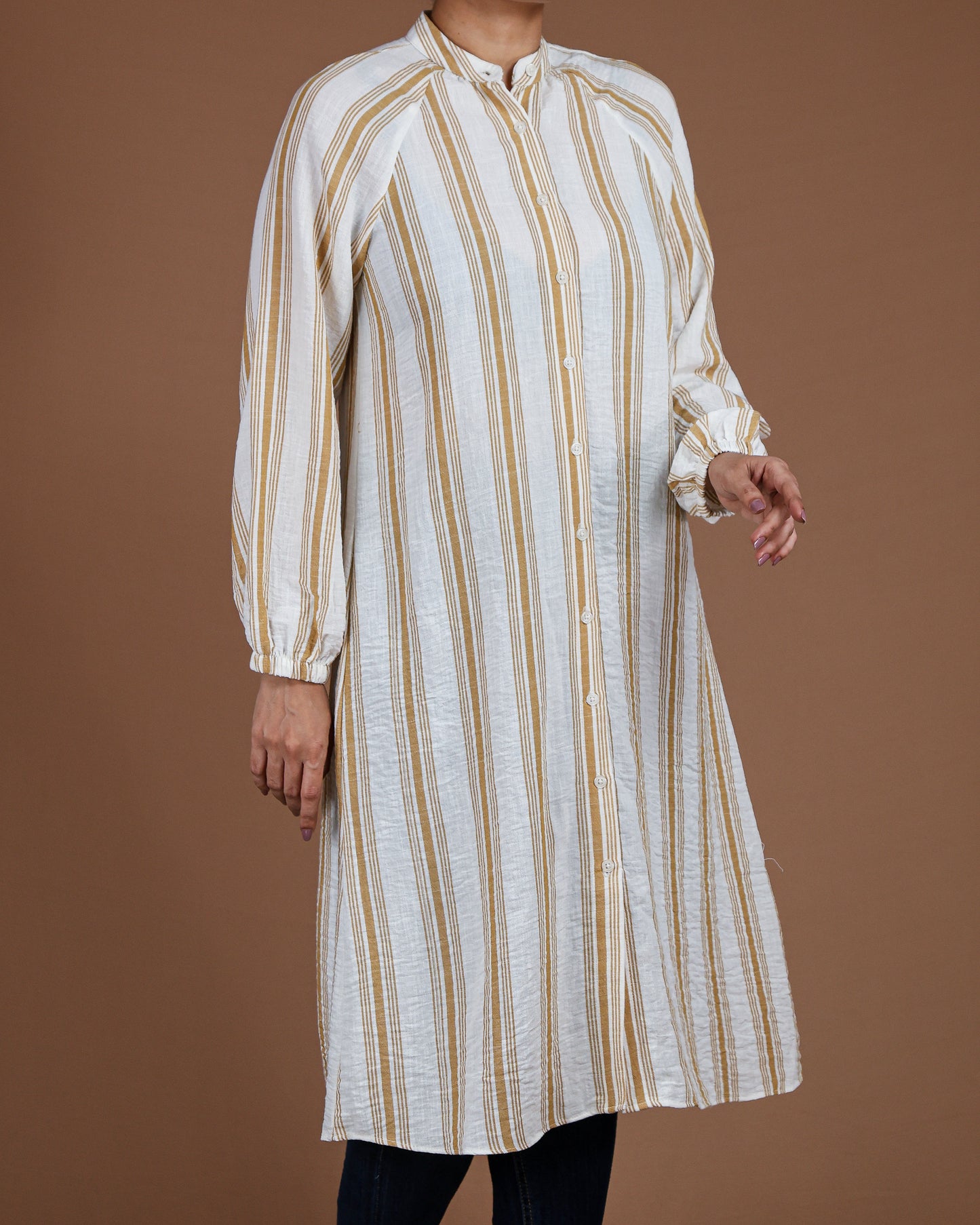 Effortless Striped Linen-Cotton Kurta Dress