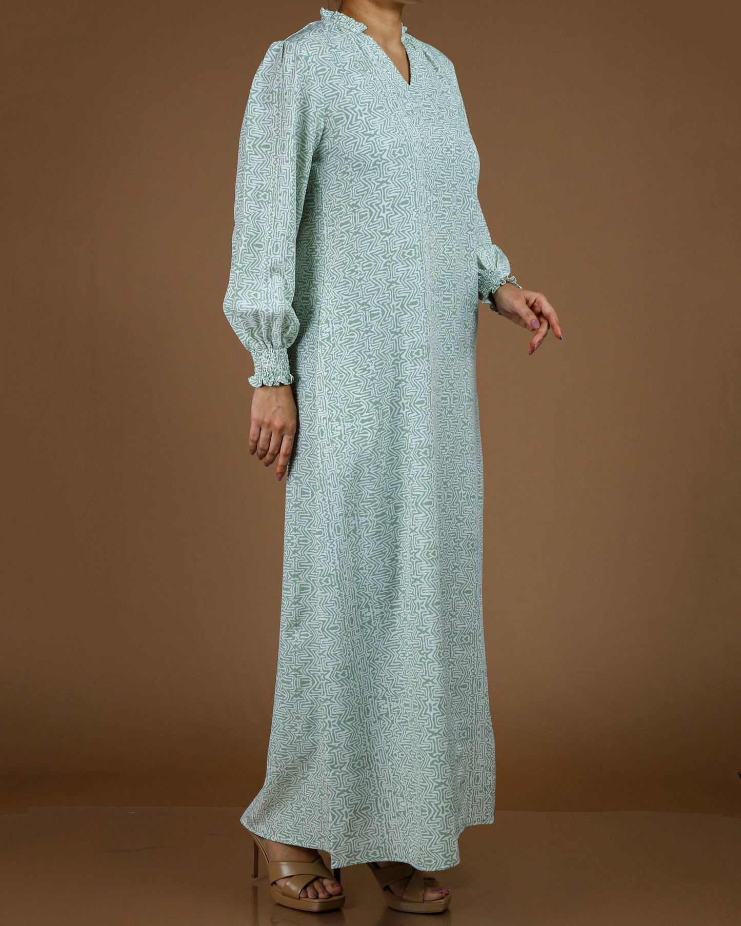 Elegant Printed Linen-Cotton Maxi Dress