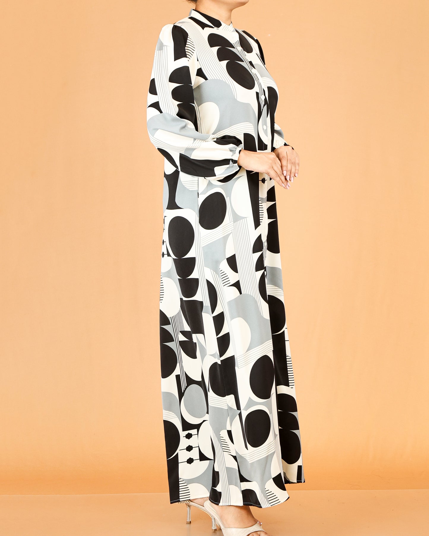 Monochrome Abstract Print Maxi Dress