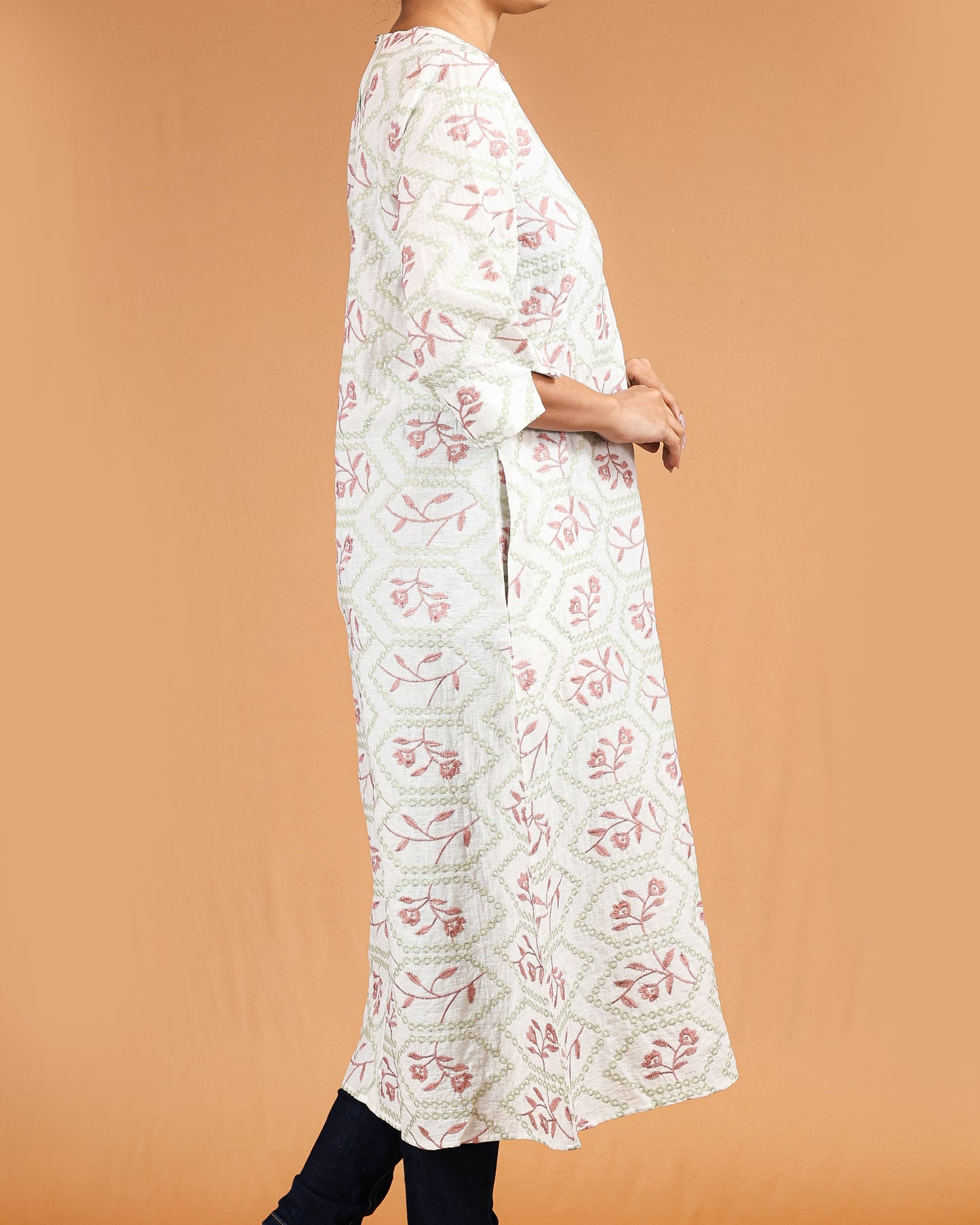Floral Diamond-Pattern Midi – Pink