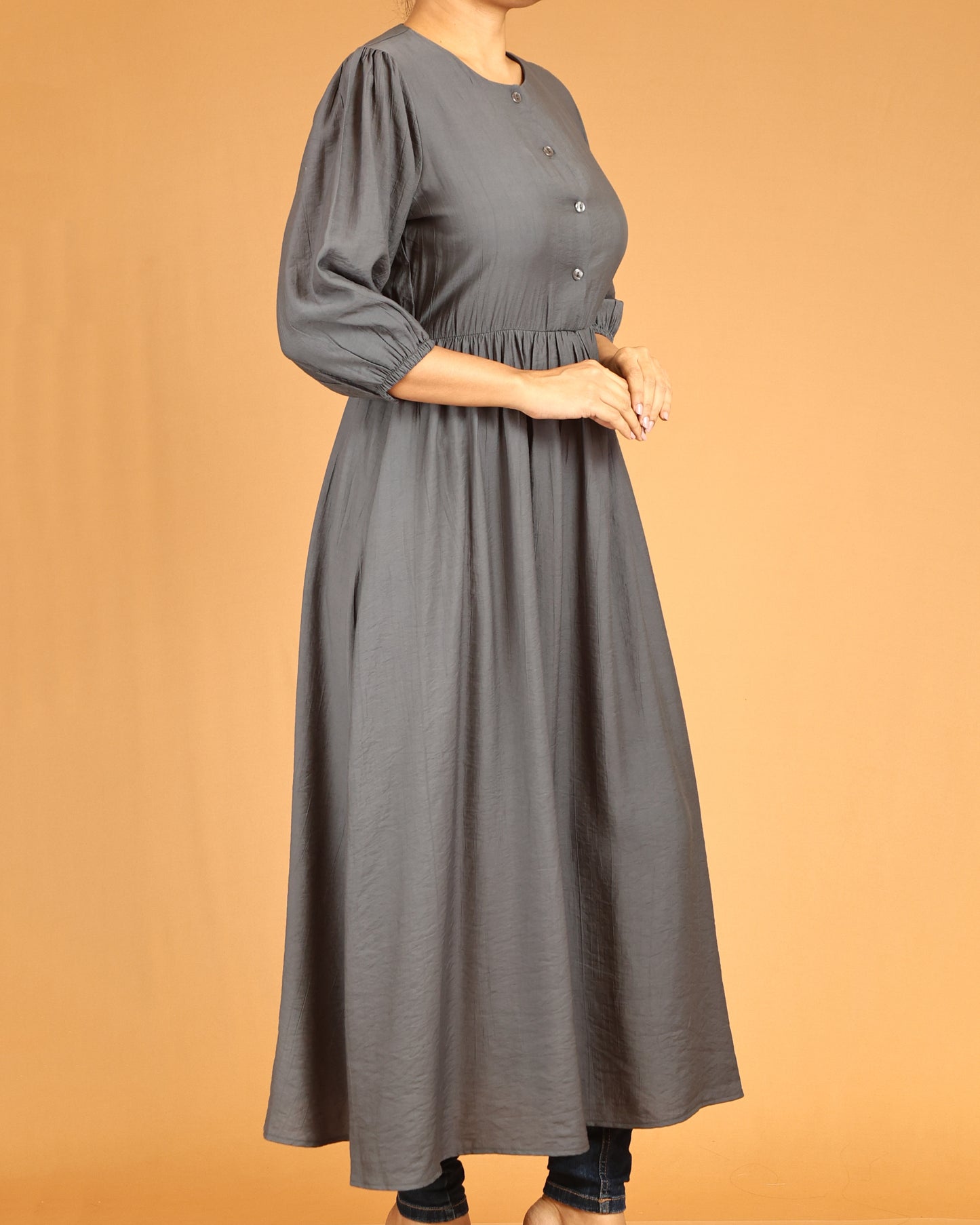 Slate Grey Buttoned Empire Long Top