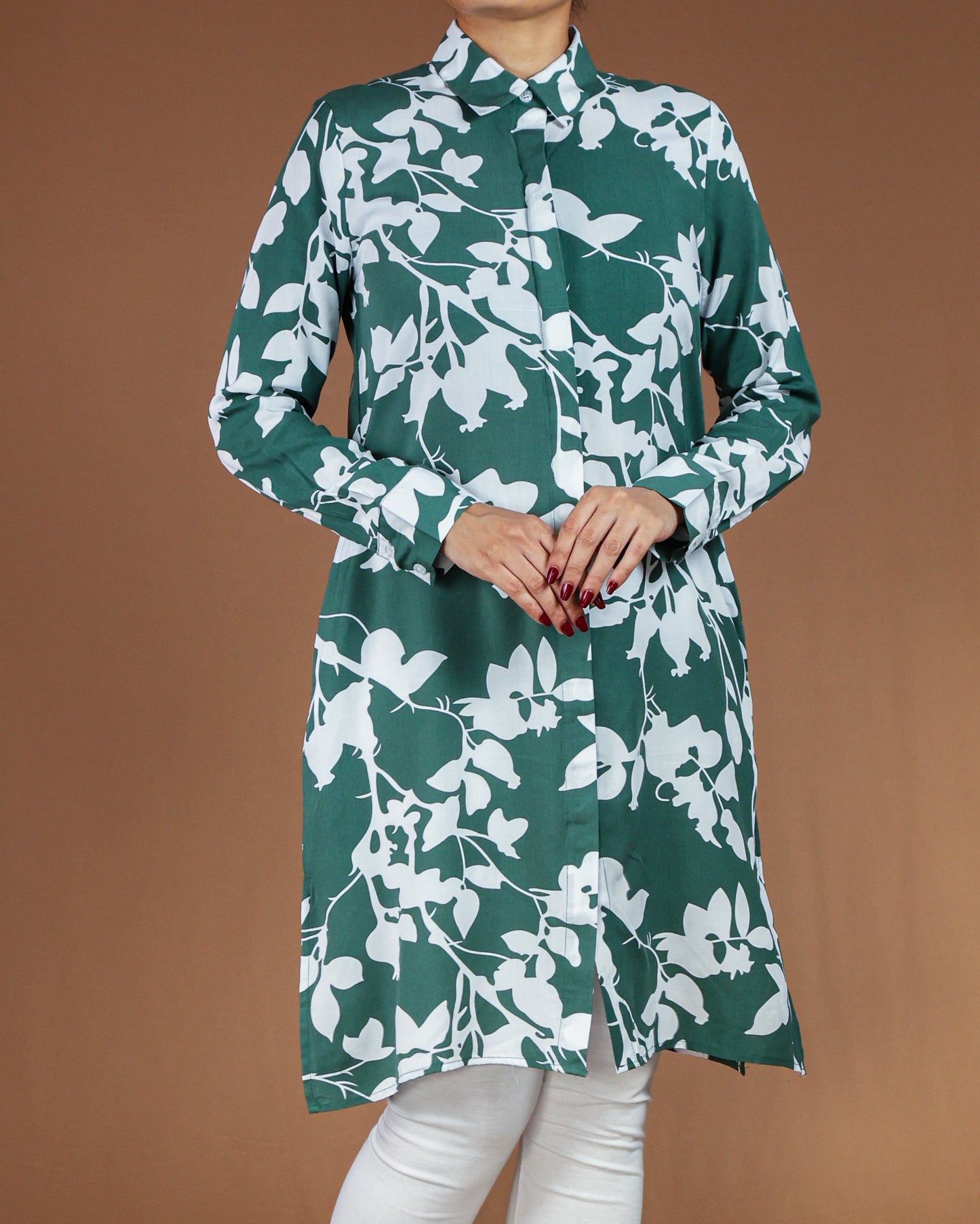 Elegant Black & White Floral Long Shirt for Women