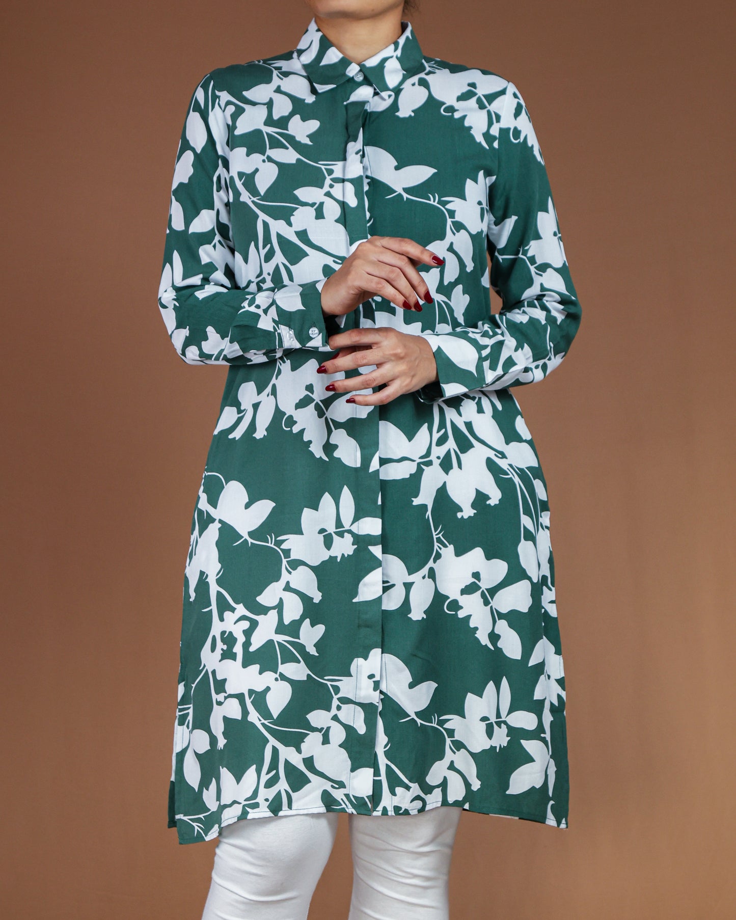 Elegant Black & White Floral Long Shirt for Women