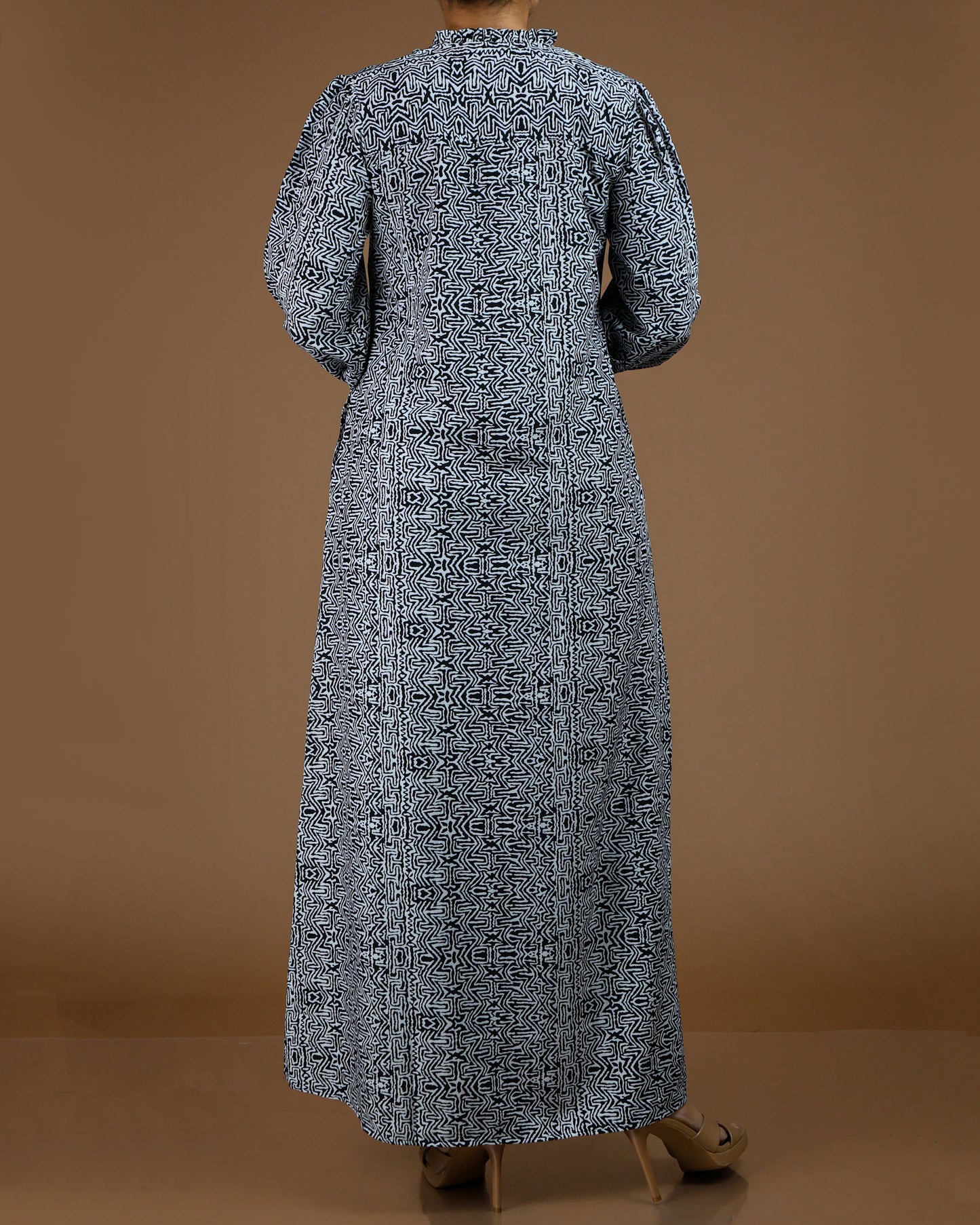 Elegant Printed Linen-Cotton Maxi Dress