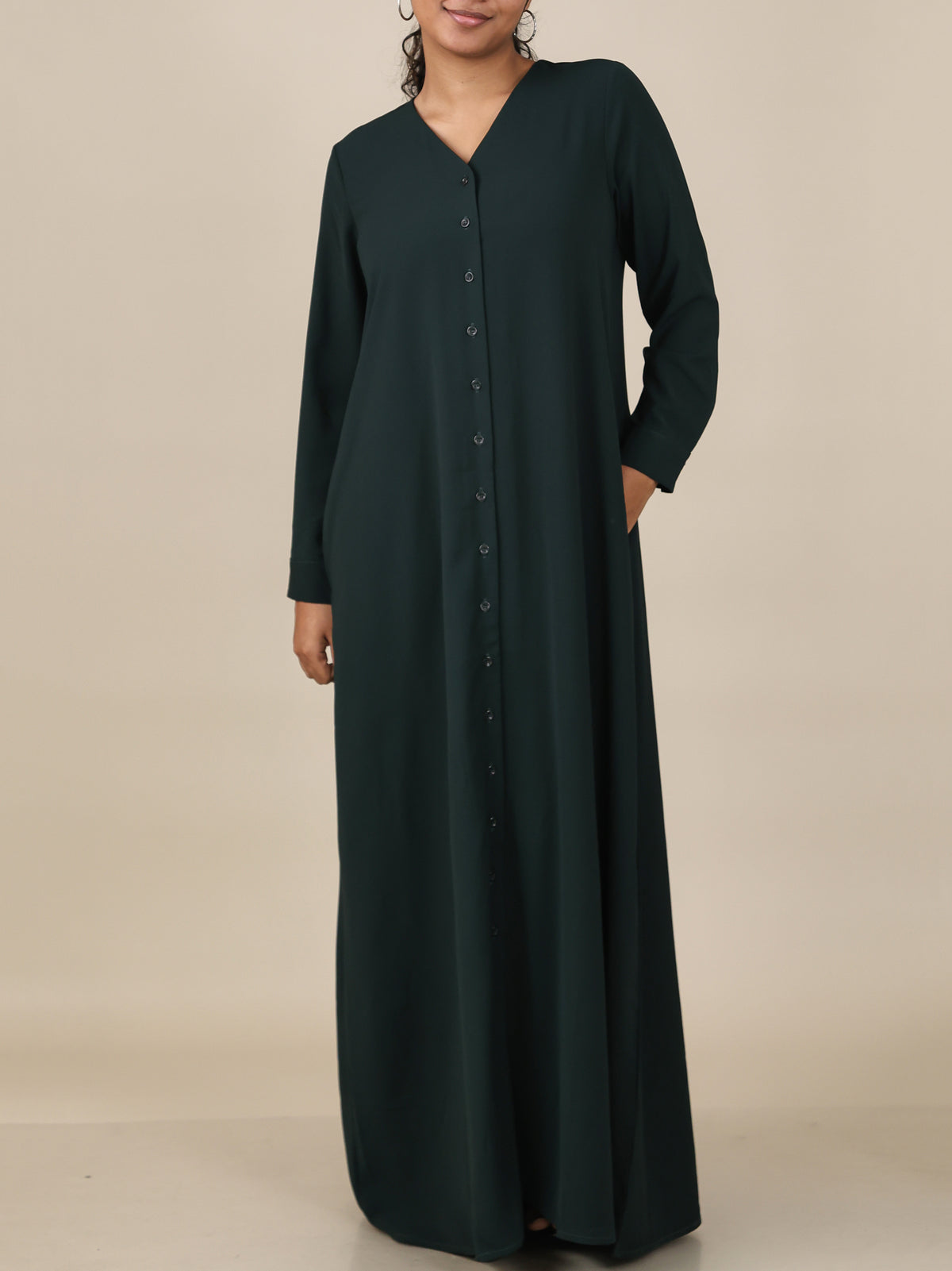 Veyra Deep Emerald Button Front Abaya