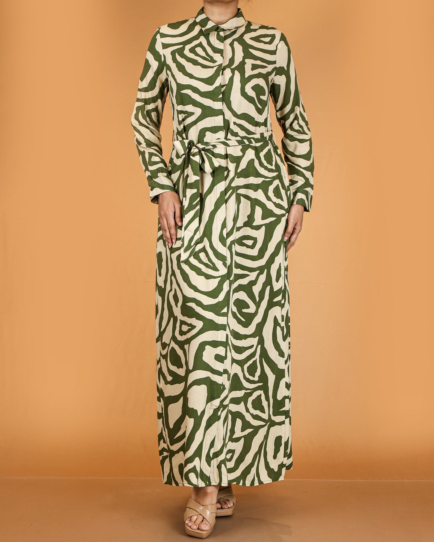 Printed abstract button-down maxi dress