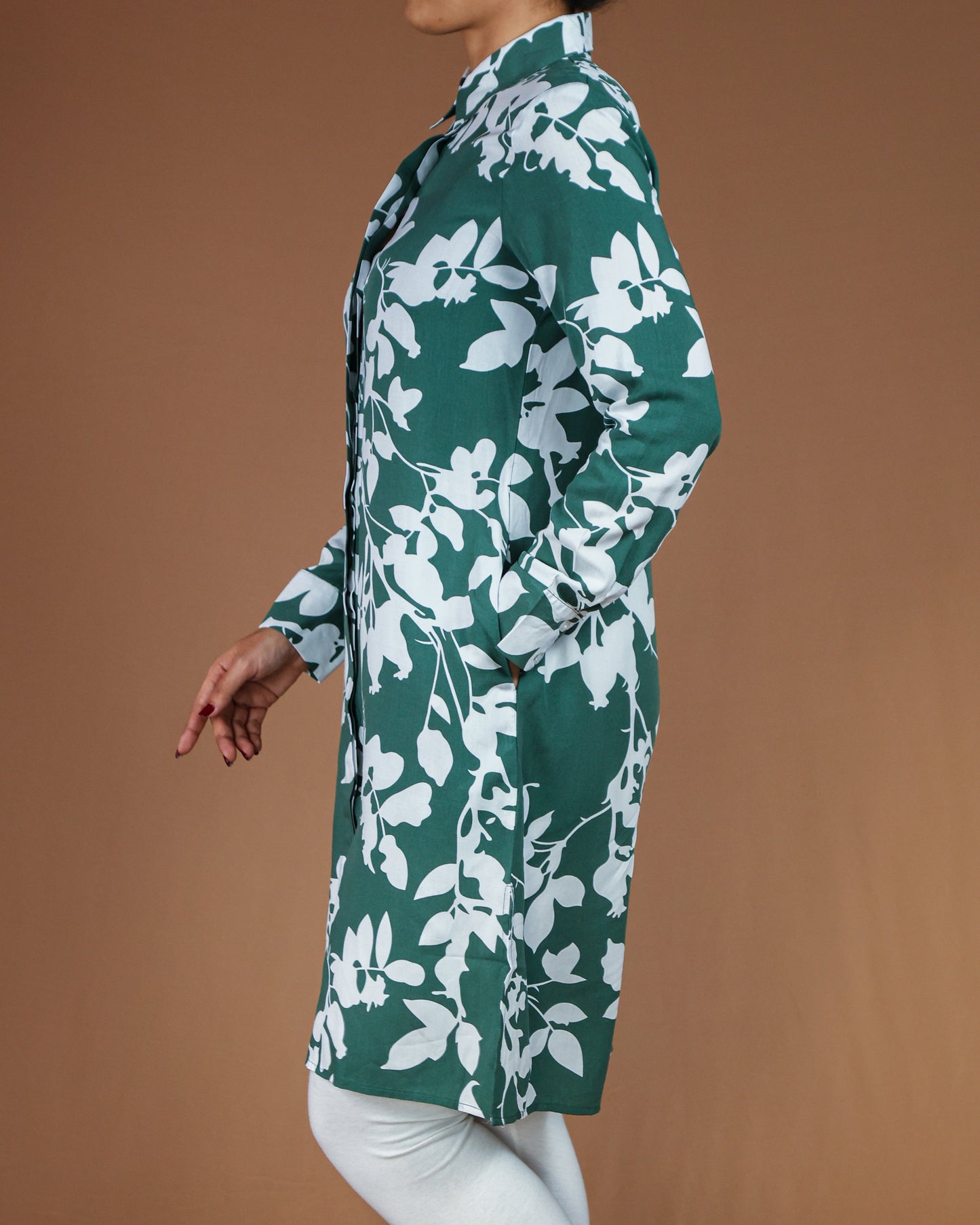 Elegant Black & White Floral Long Shirt for Women