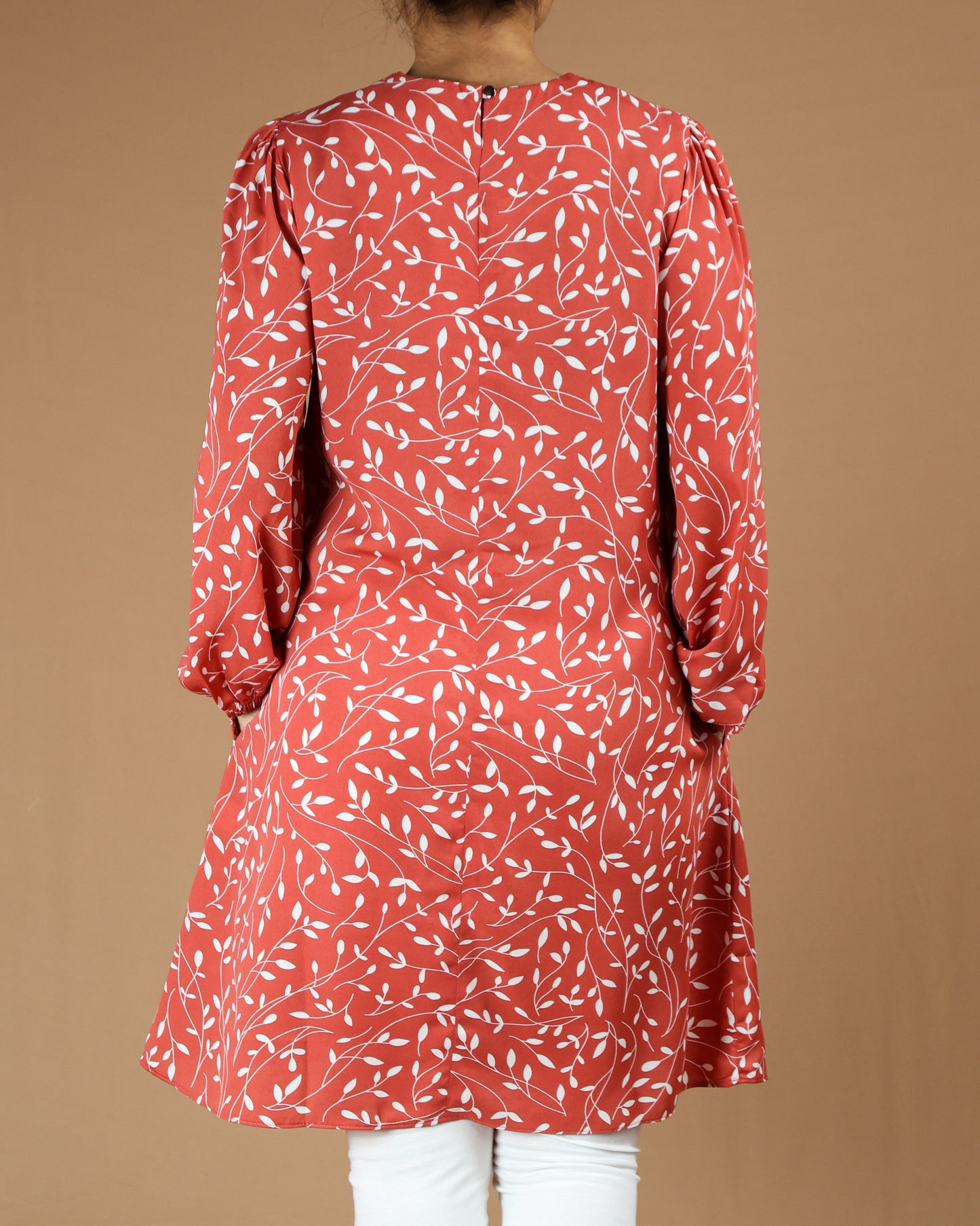 Leaf-Print Long Top with Pockets