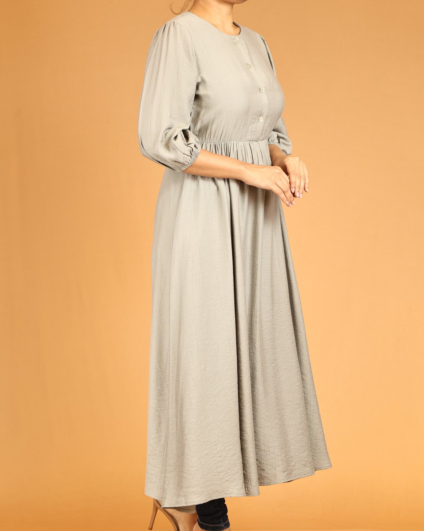 Sandstone Beige Buttoned Empire Long Top