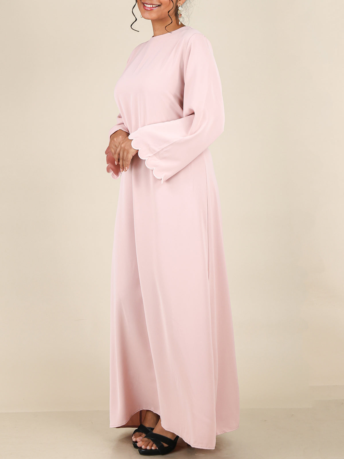 Estelle Blush Pink Scalloped Sleeve Abaya