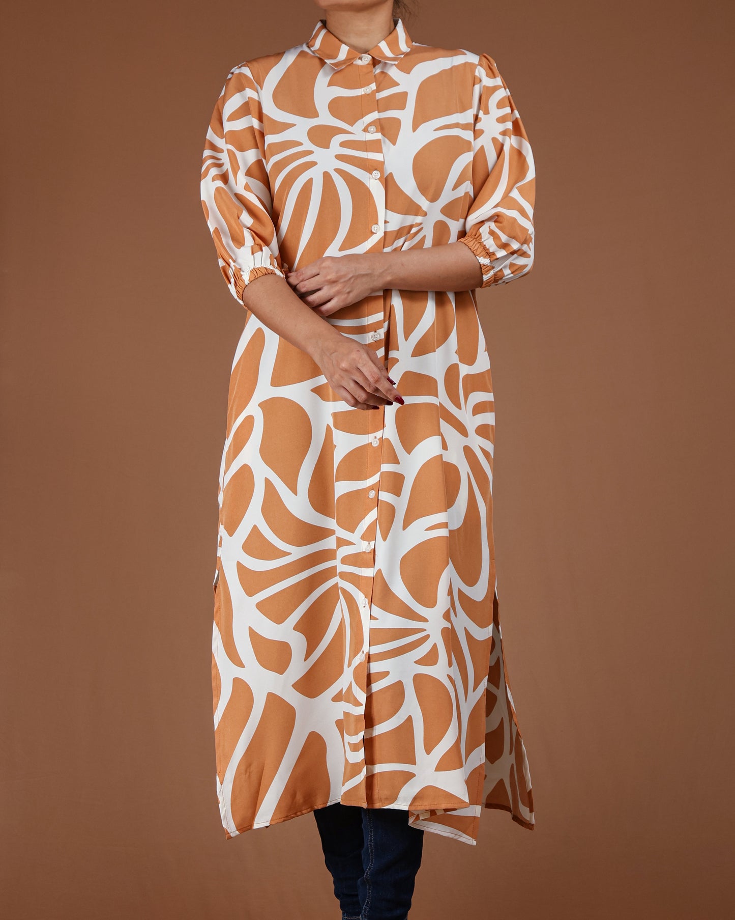 Modern Abstract Button-Down Midi Dress