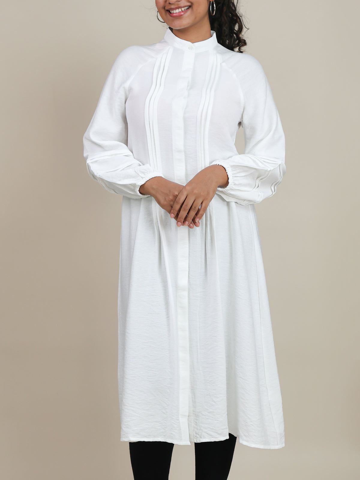 Mirelle White Pleated Midi