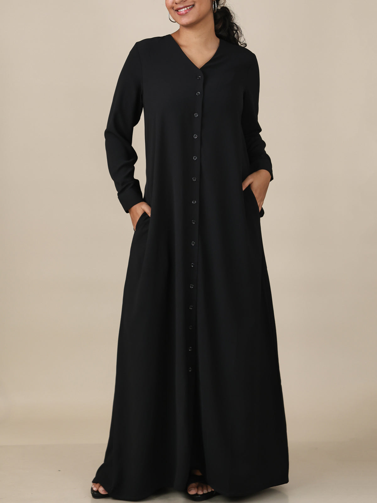 Veyra Midnight Black Button Front Abaya