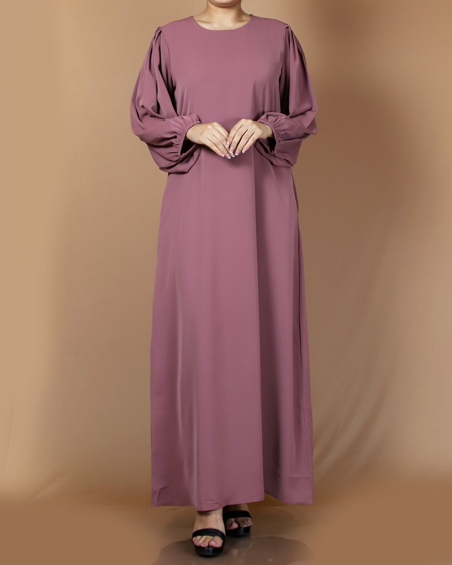 Blush Mauve Puff-Sleeve Maxi Dress