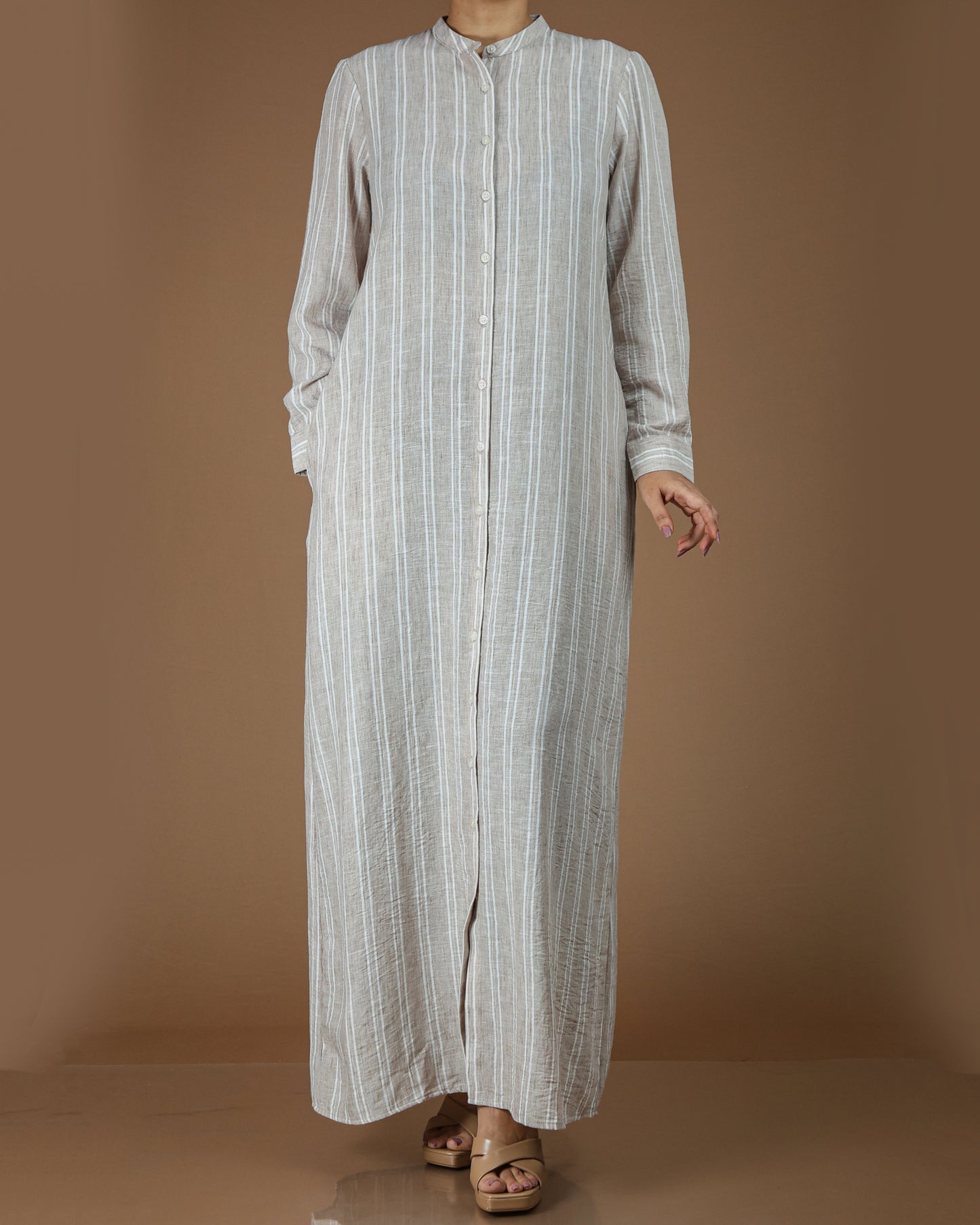 Classic Striped Linen-Cotton Maxi Shirt Dress