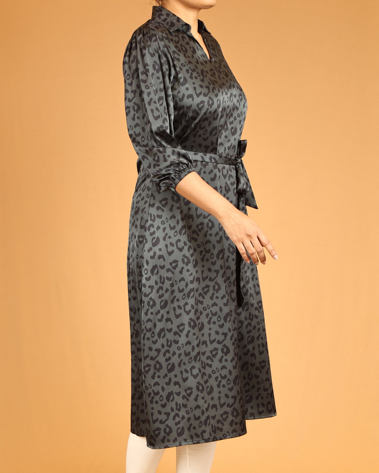 Charcoal Noir Leopard V-Neck Belted Top