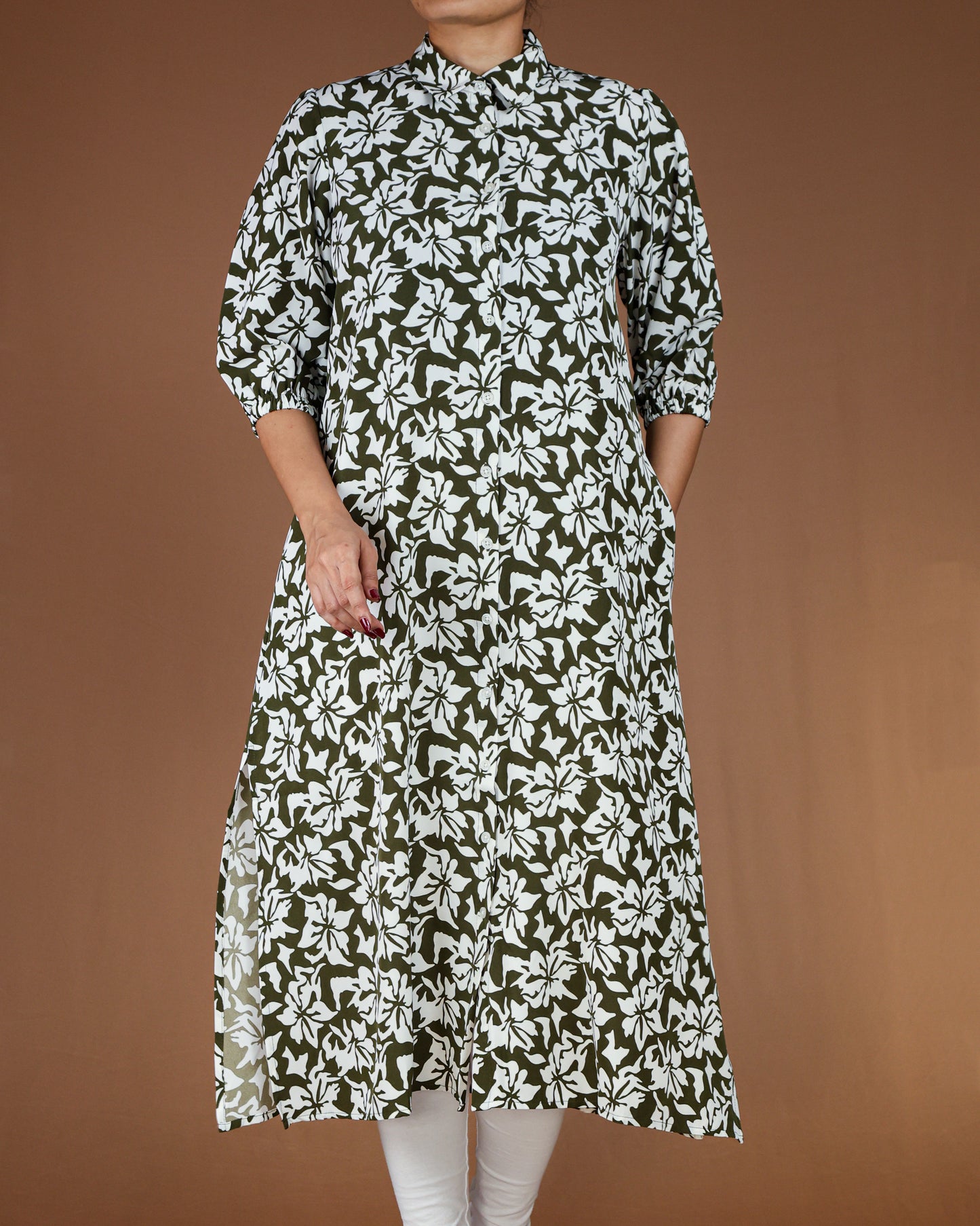 Floral Button-Down Midi Shirt Dress