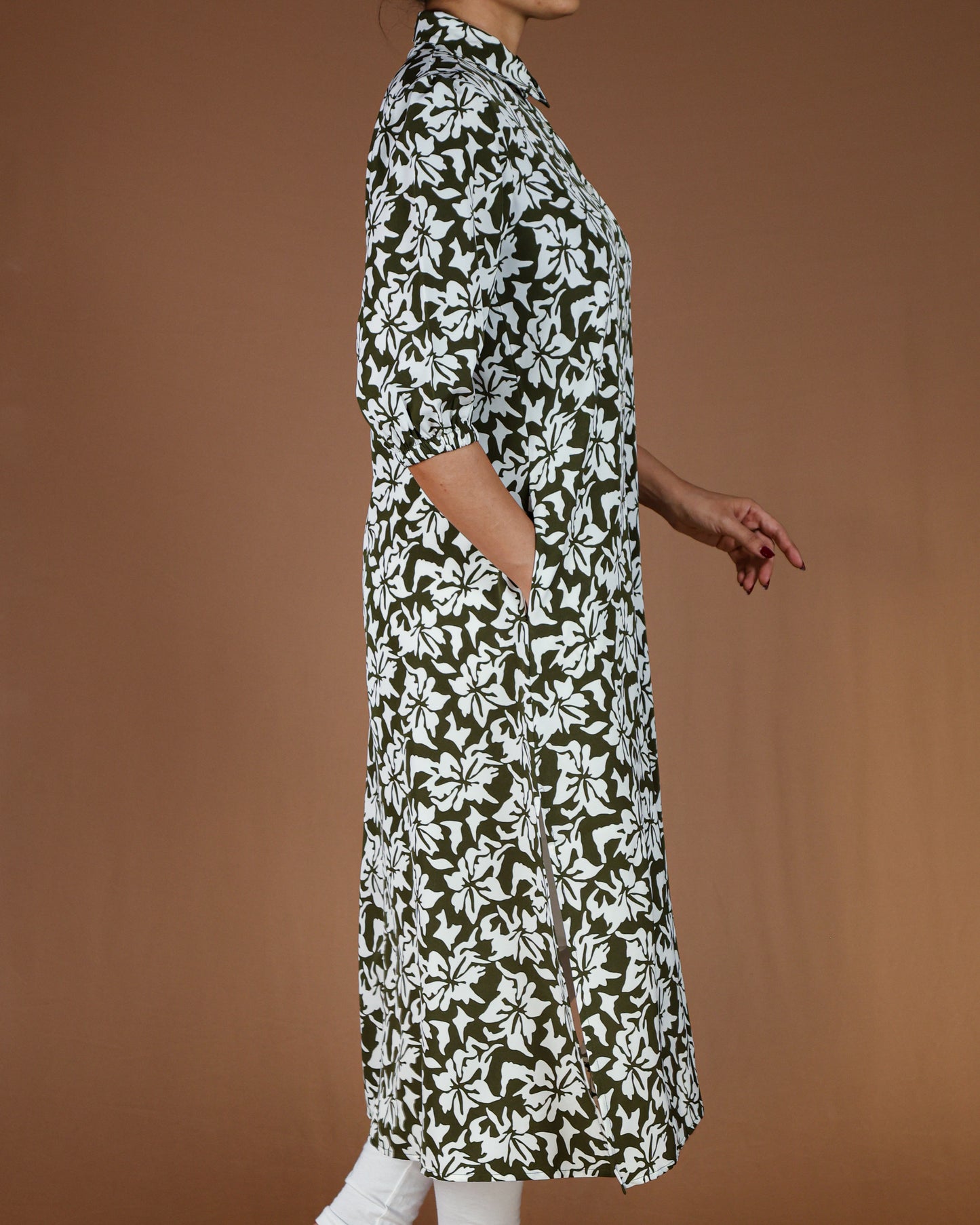 Floral Button-Down Midi Shirt Dress