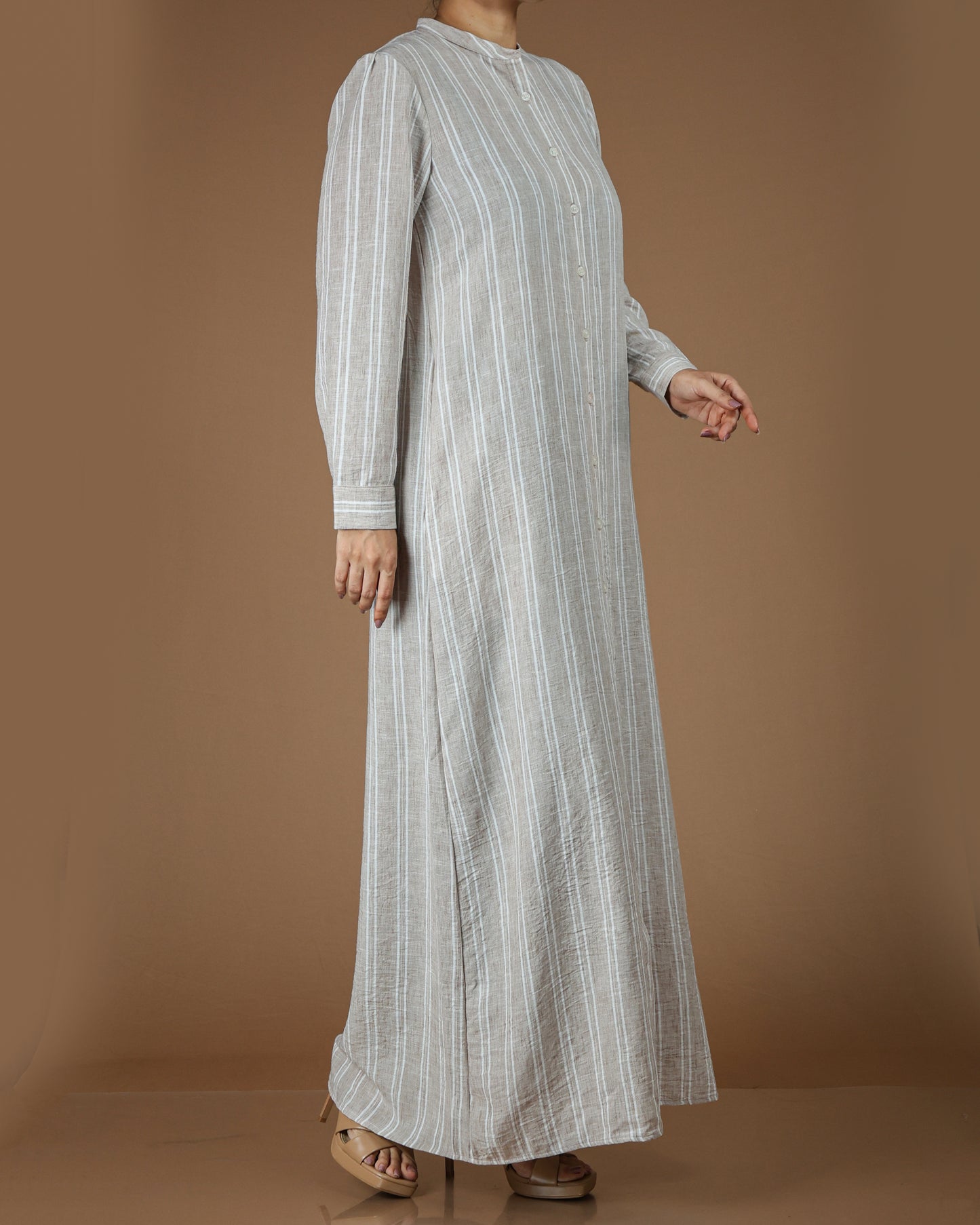 Classic Striped Linen-Cotton Maxi Shirt Dress