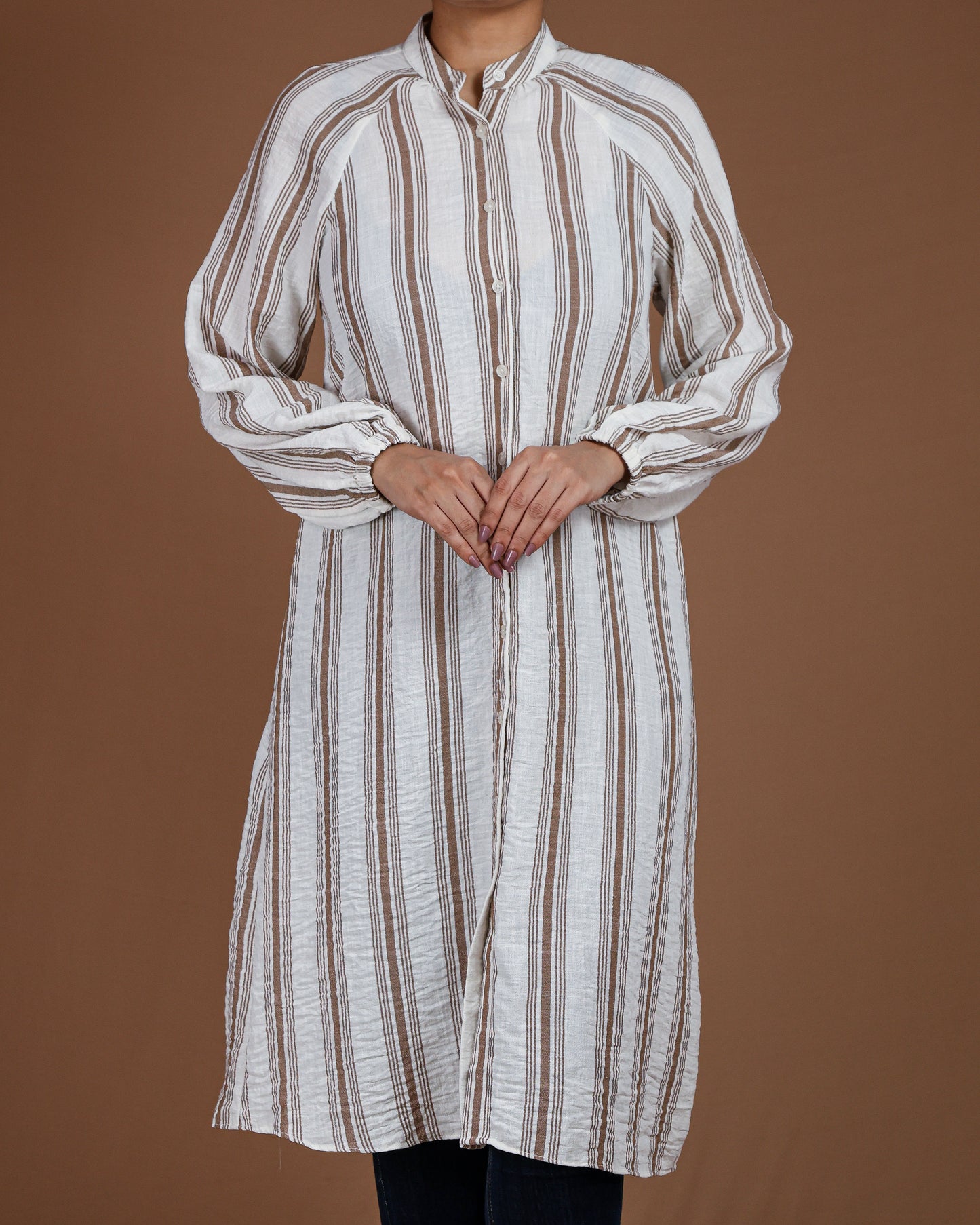 Effortless Striped Linen-Cotton Kurta Dress