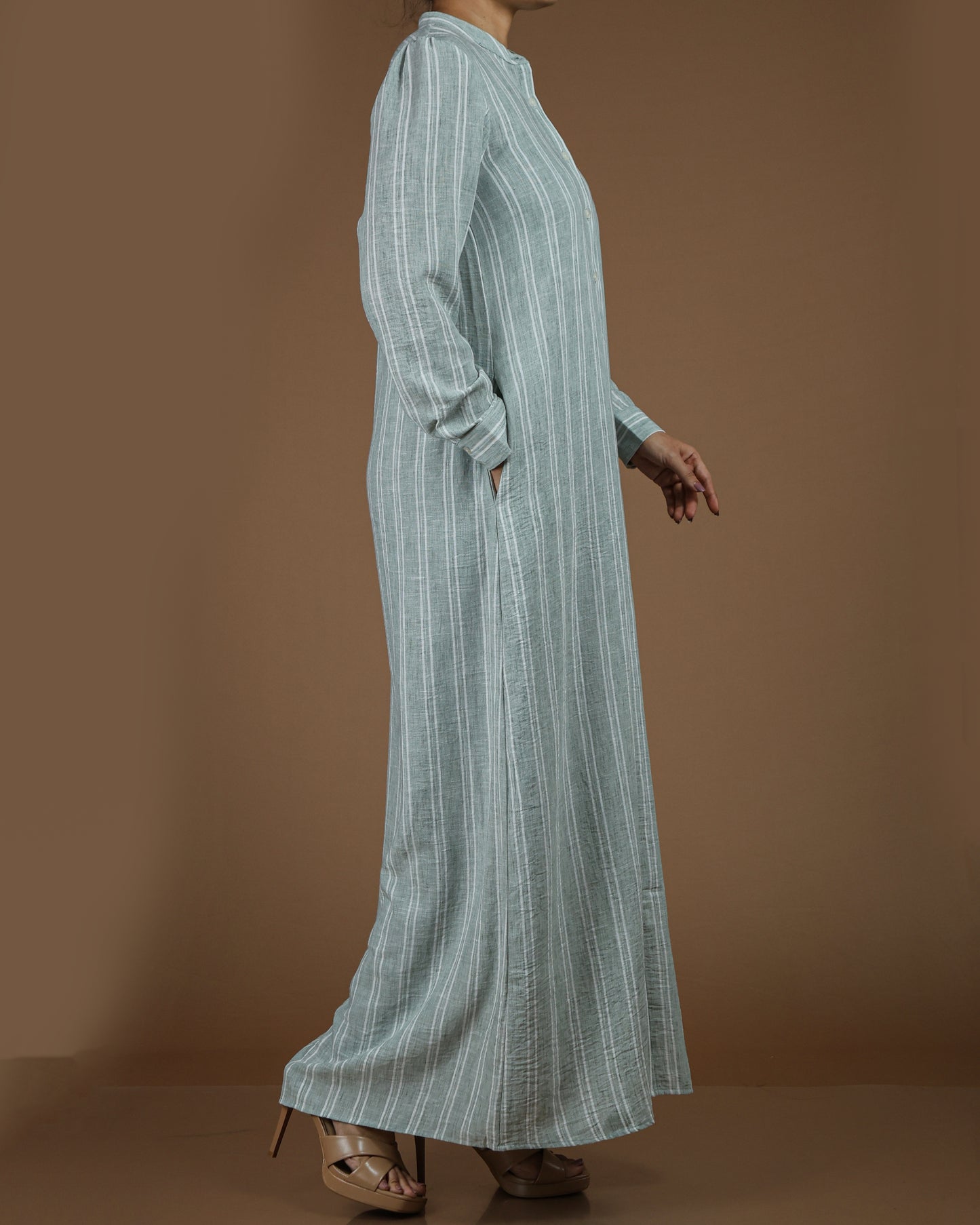 Classic Striped Linen-Cotton Maxi Shirt Dress