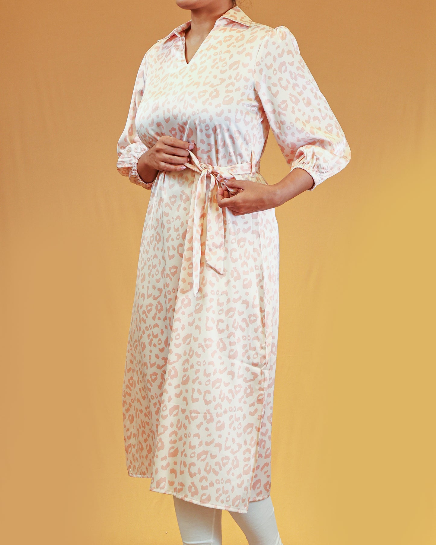 Blush Ivory Leopard V-Neck Belted Top