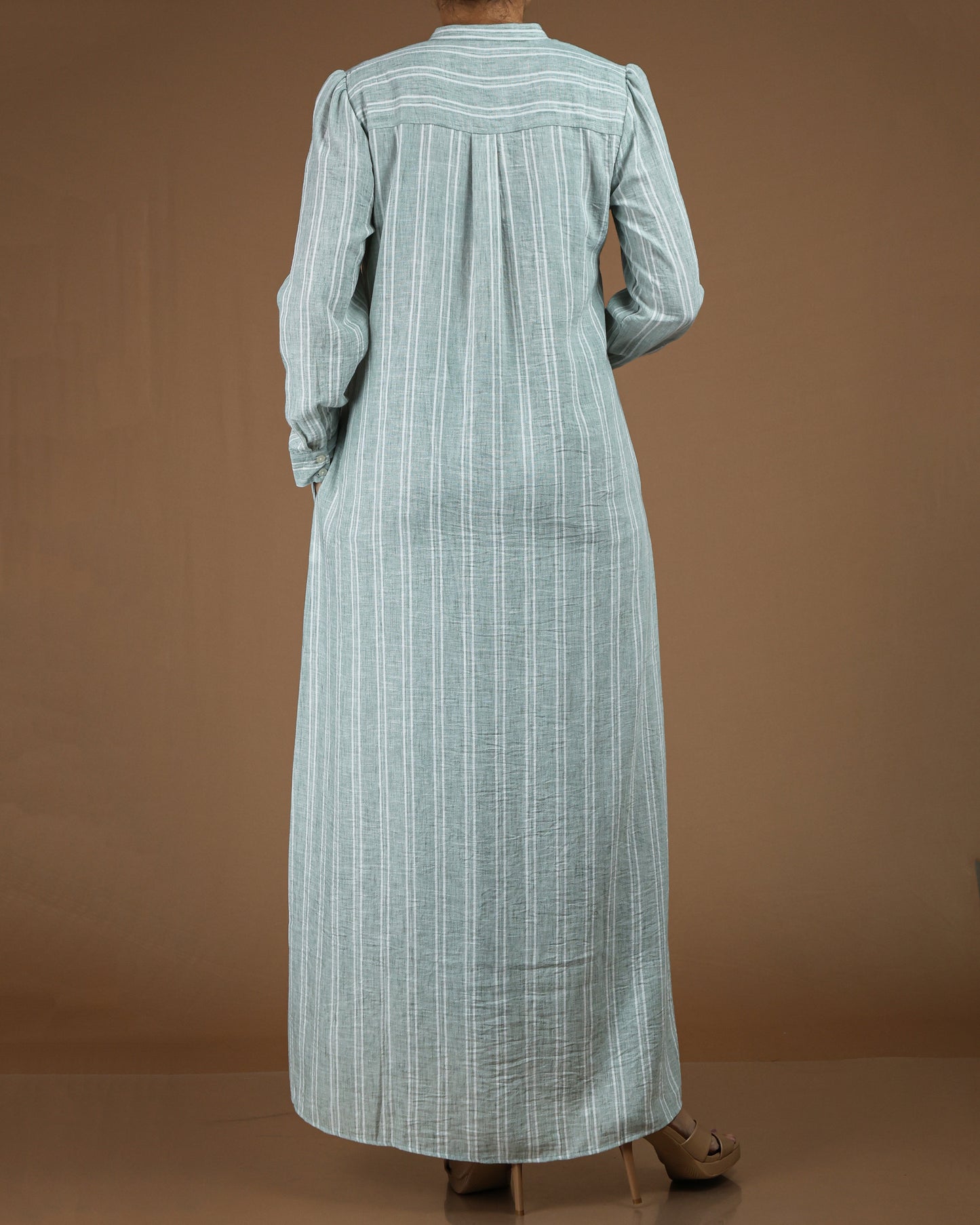 Classic Striped Linen-Cotton Maxi Shirt Dress