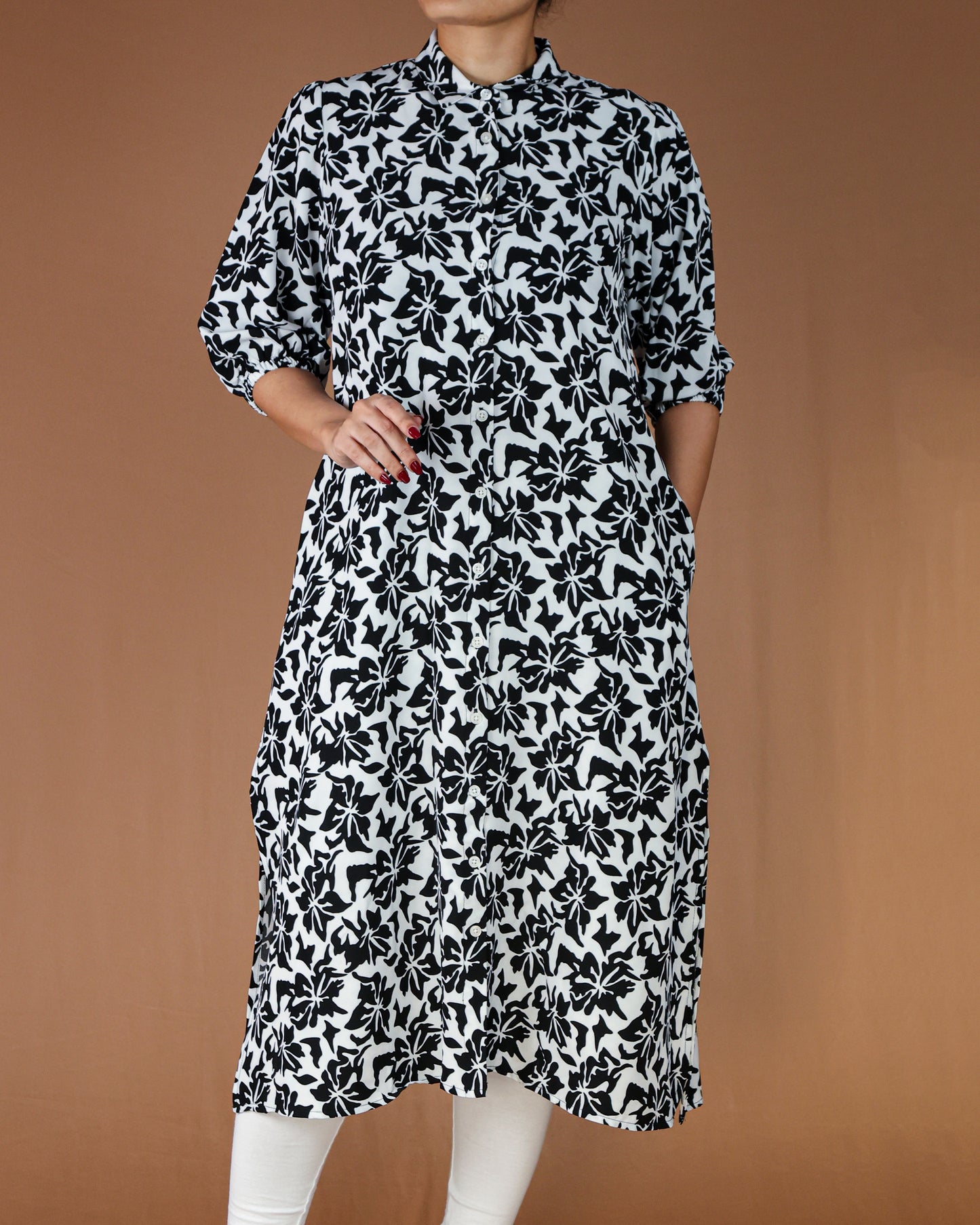 Floral Button-Down Midi Shirt Dress