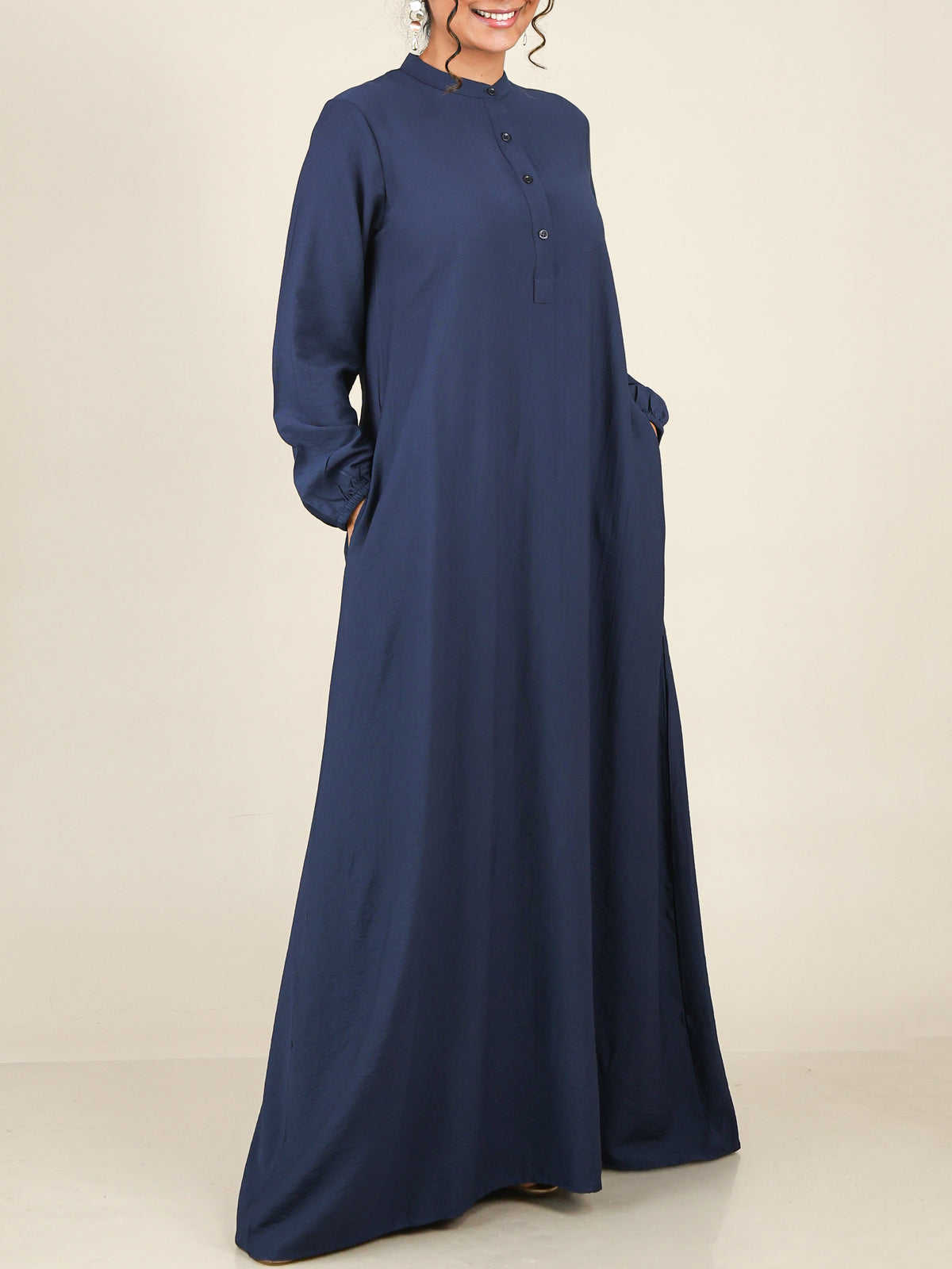 Serene Navy Blue Mandarin Maxi
