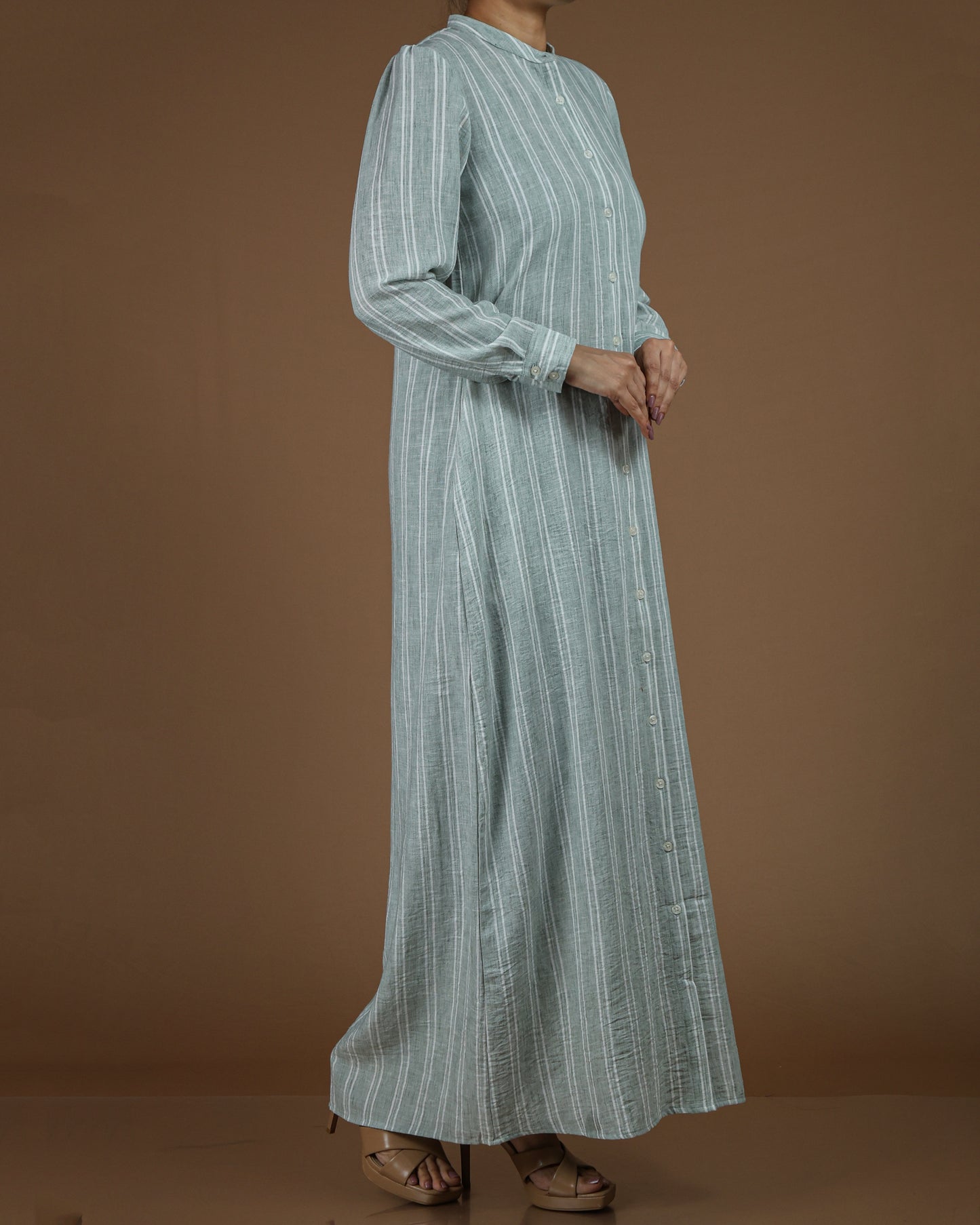 Classic Striped Linen-Cotton Maxi Shirt Dress