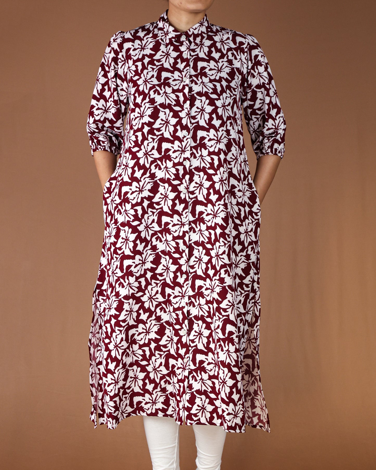 Floral Button-Down Midi Shirt Dress