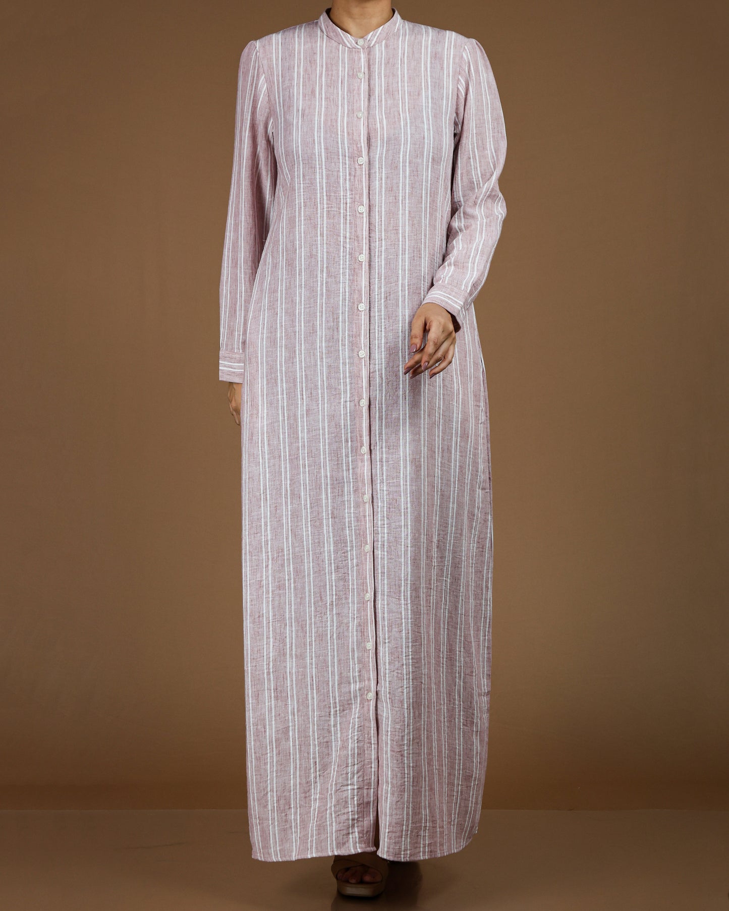 Classic Striped Linen-Cotton Maxi Shirt Dress