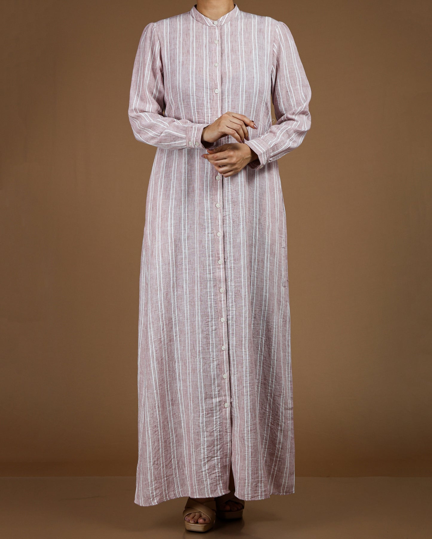 Classic Striped Linen-Cotton Maxi Shirt Dress
