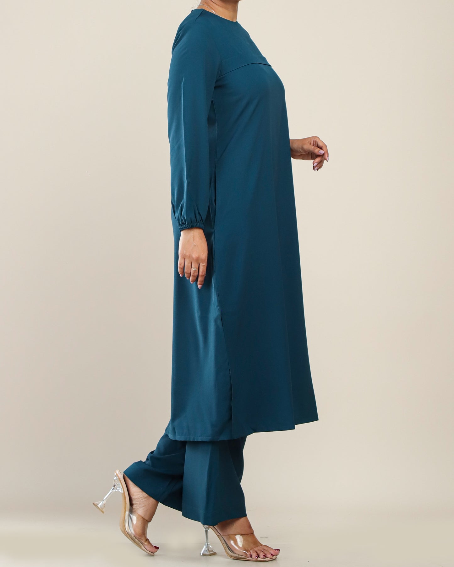 Elegant Polycotton Long Tunic Set _Deep Ocean