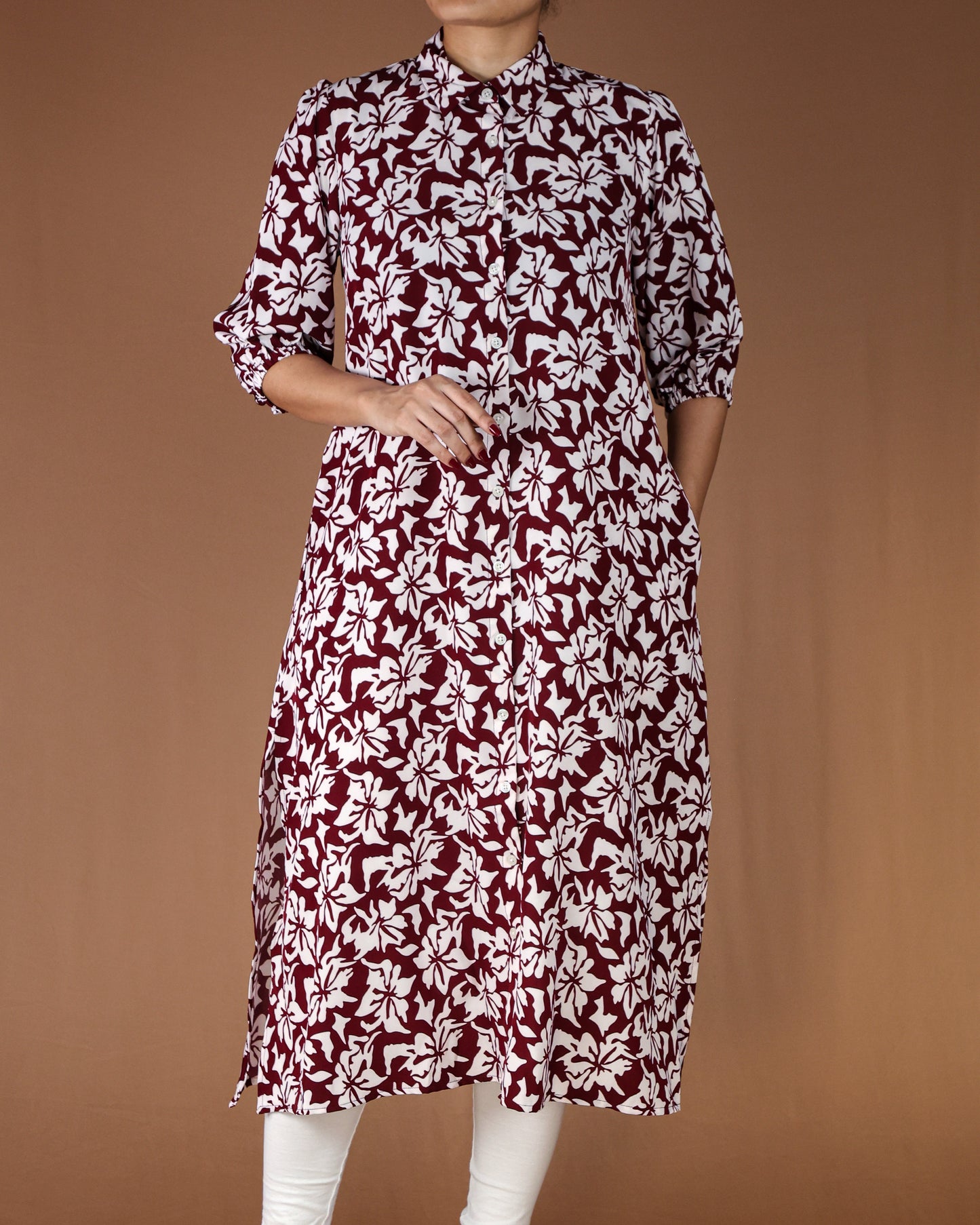 Floral Button-Down Midi Shirt Dress