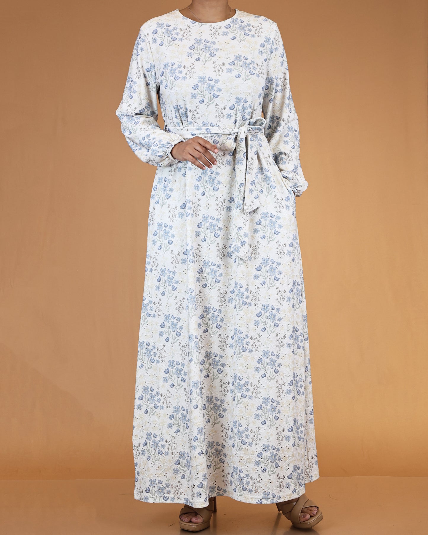 Ivory Blossom Belted Maxi Dress