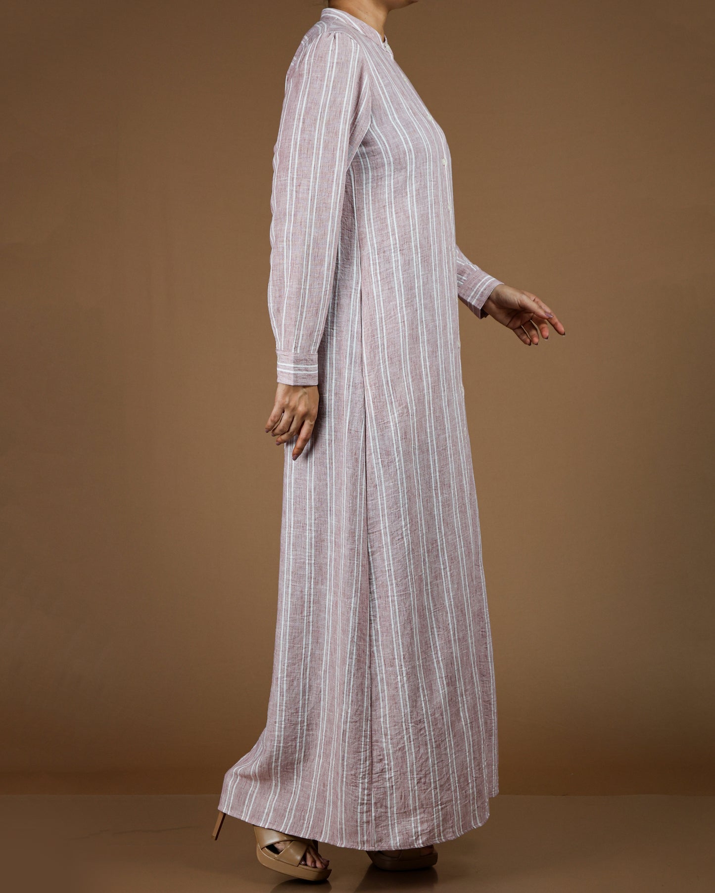 Classic Striped Linen-Cotton Maxi Shirt Dress