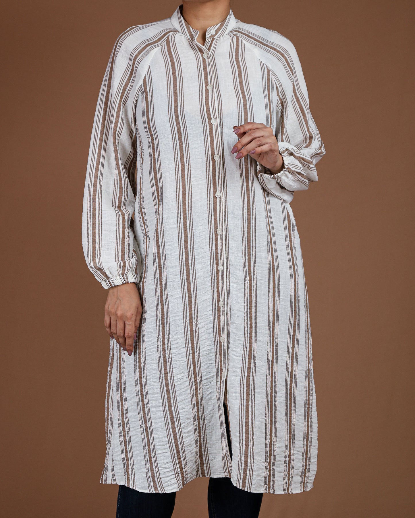 Effortless Striped Linen-Cotton Kurta Dress