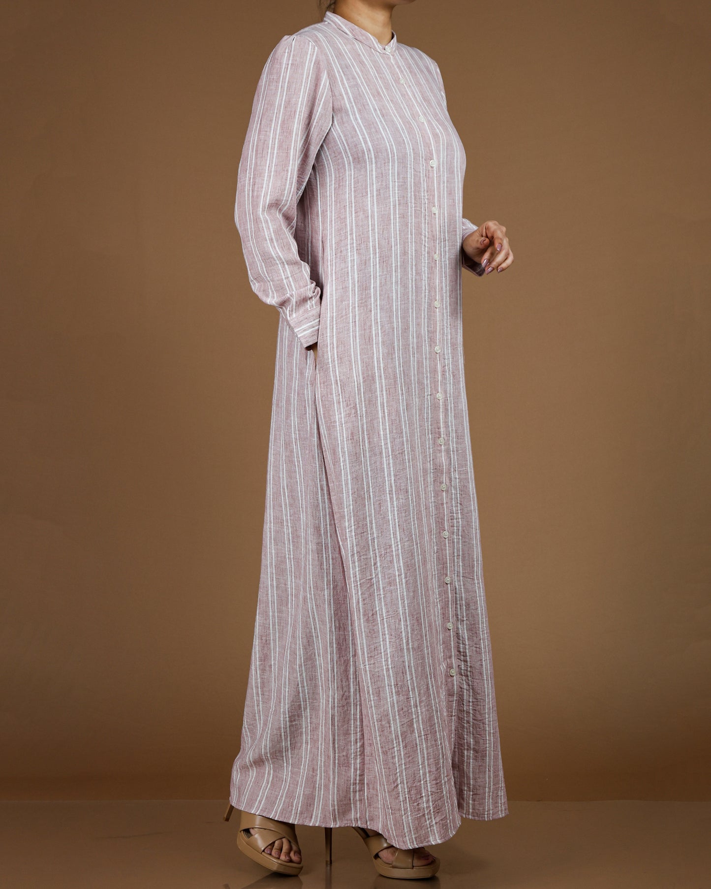 Classic Striped Linen-Cotton Maxi Shirt Dress