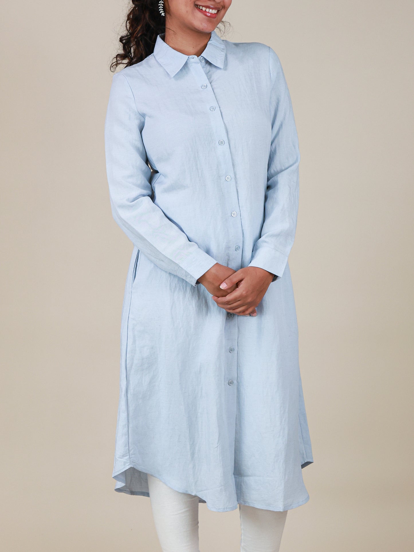 Arlette Button Front Shirt Dress in Powder Blue